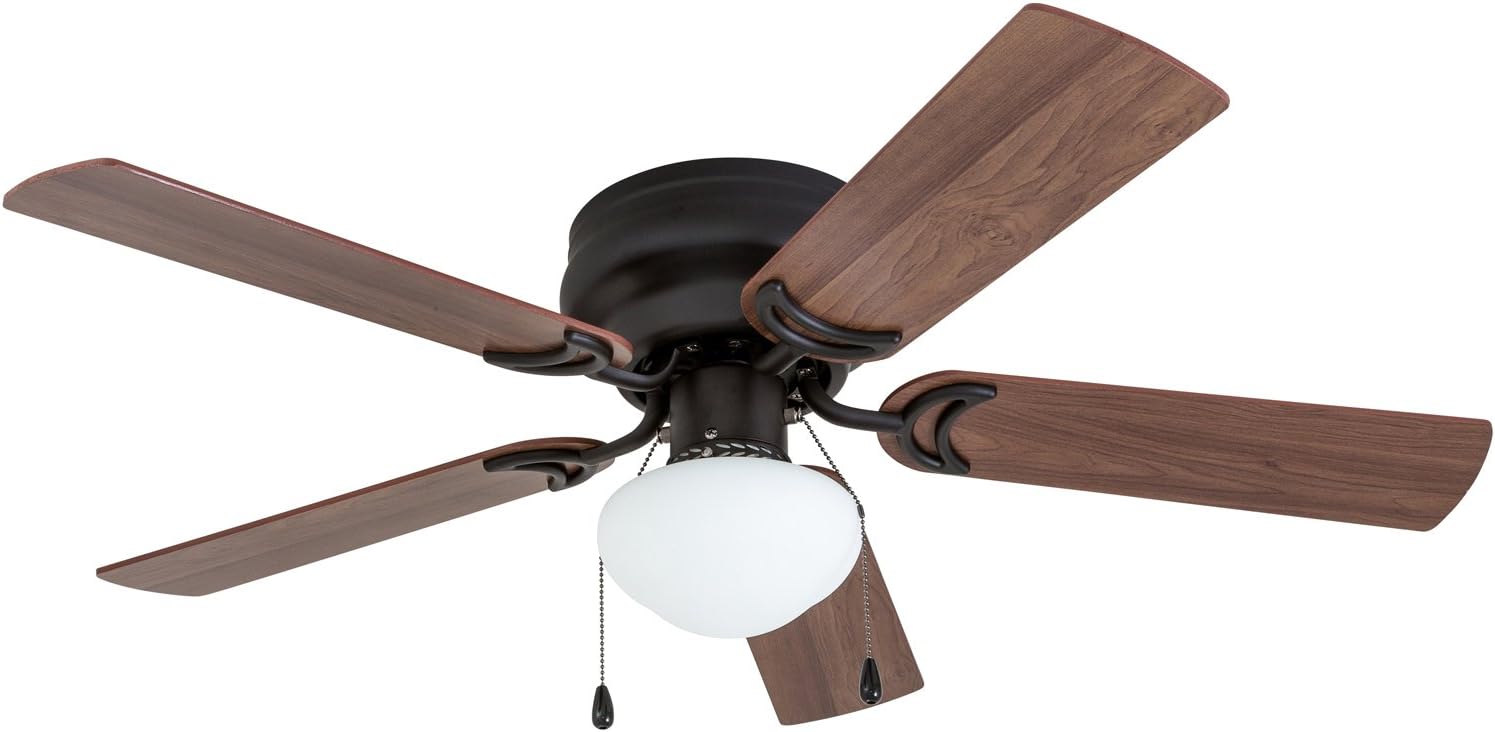 Prominence Home Alvina, 42 Inch Traditional Flush Mount Indoor LED Ceiling Fan with Light, Pull Chain, Dual Finish Blades, Reversible Motor - 50860-01 (Bronze)