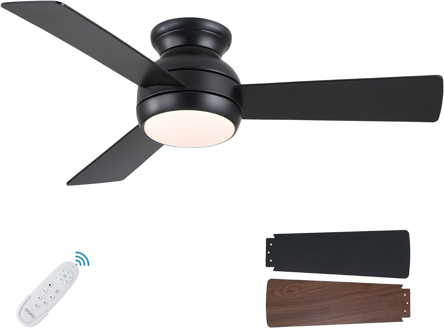 Ceiling Fans With Light and Remote 42 Inch, Low Profile Black Ceiling Fan with Quiet DC Motor, Dimmable 6 Speeds Reversible LED Modern Flush Mount Ceiling Fan for Bedroom, Living Room