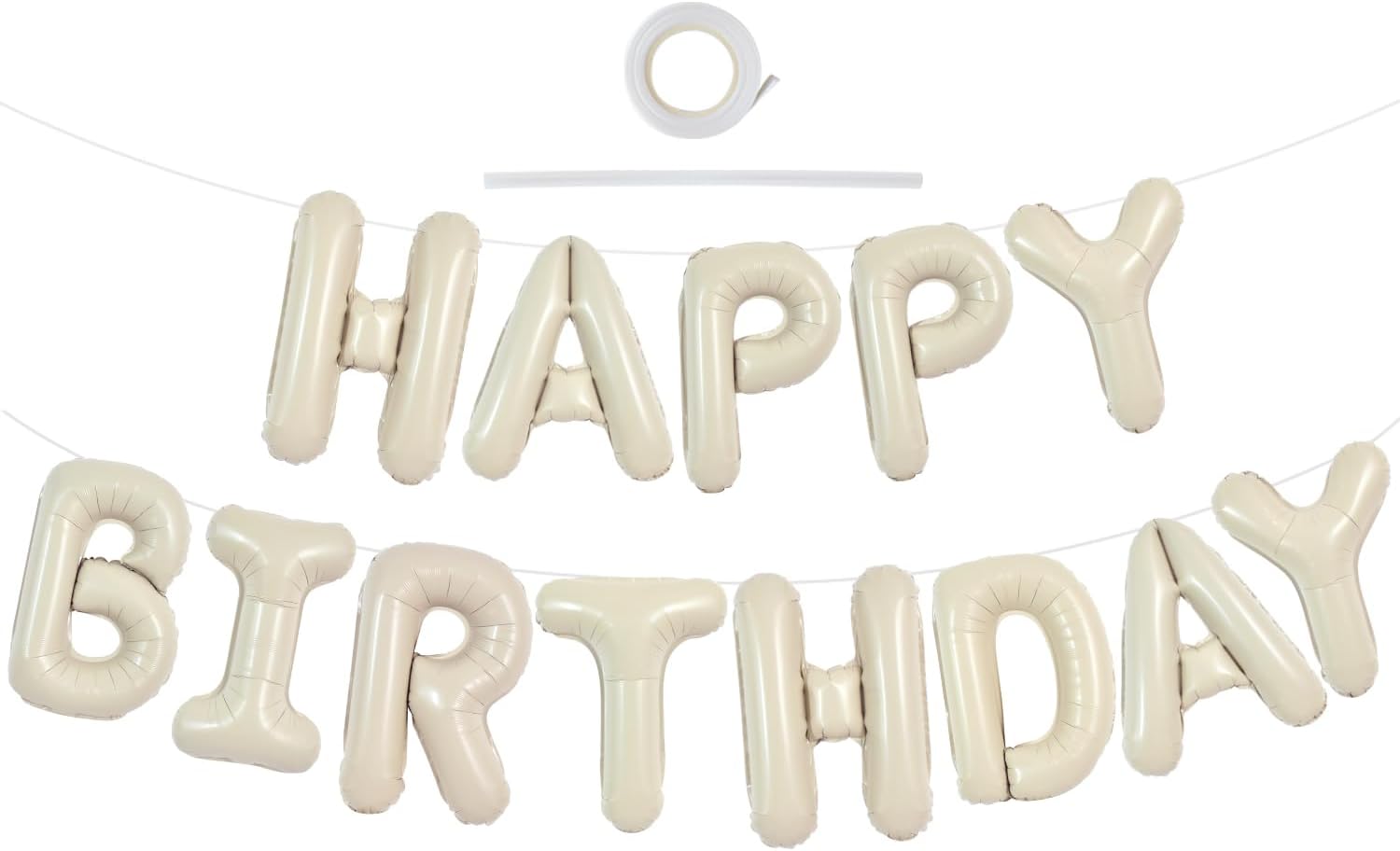 TONIFUL Cream White Happy Birthday Balloons Banner, 16 Inch Mylar Foil Letters Birthday Sign Bunting Reusable Ecofriendly Material for Girls Boys Kids & Adults Birthday Decorations and Party Supplies