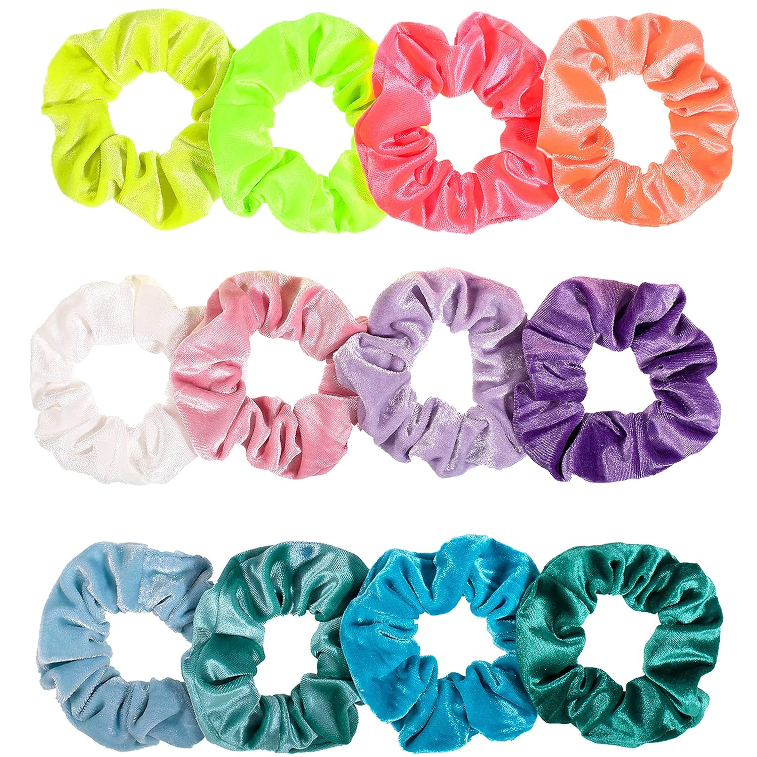 Whaline Neon Scrunchies Summer Velvet Hair Bobble Elastics Hair Bands Soft Hair Ties for Girls, Women (Neon color)