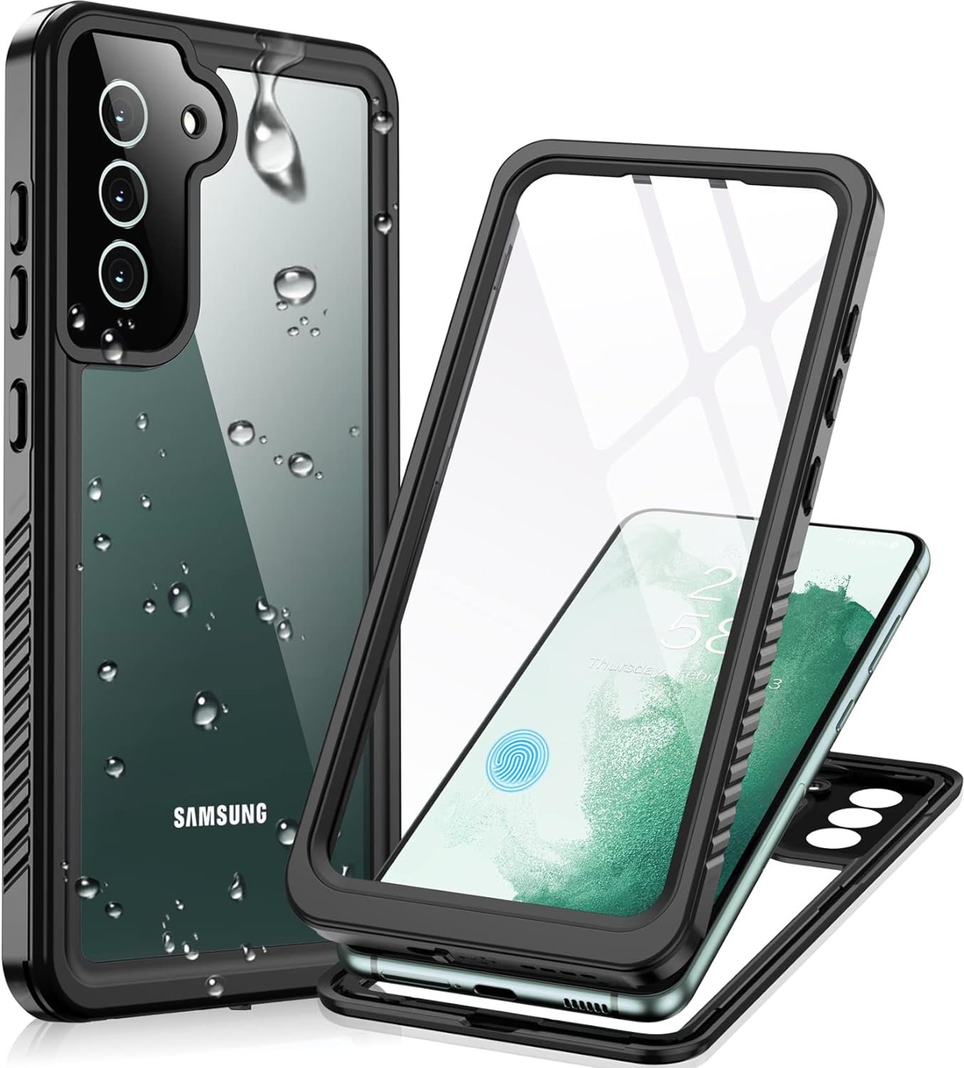 Temdan for Samsung Galaxy S22 Case,Waterproof Samsung S22 Case with Built-in Screen Protector Shockproof Dustproof Heavy Duty Full Body Protective Case for Samsung Galaxy S22 5G 6.1'',Black