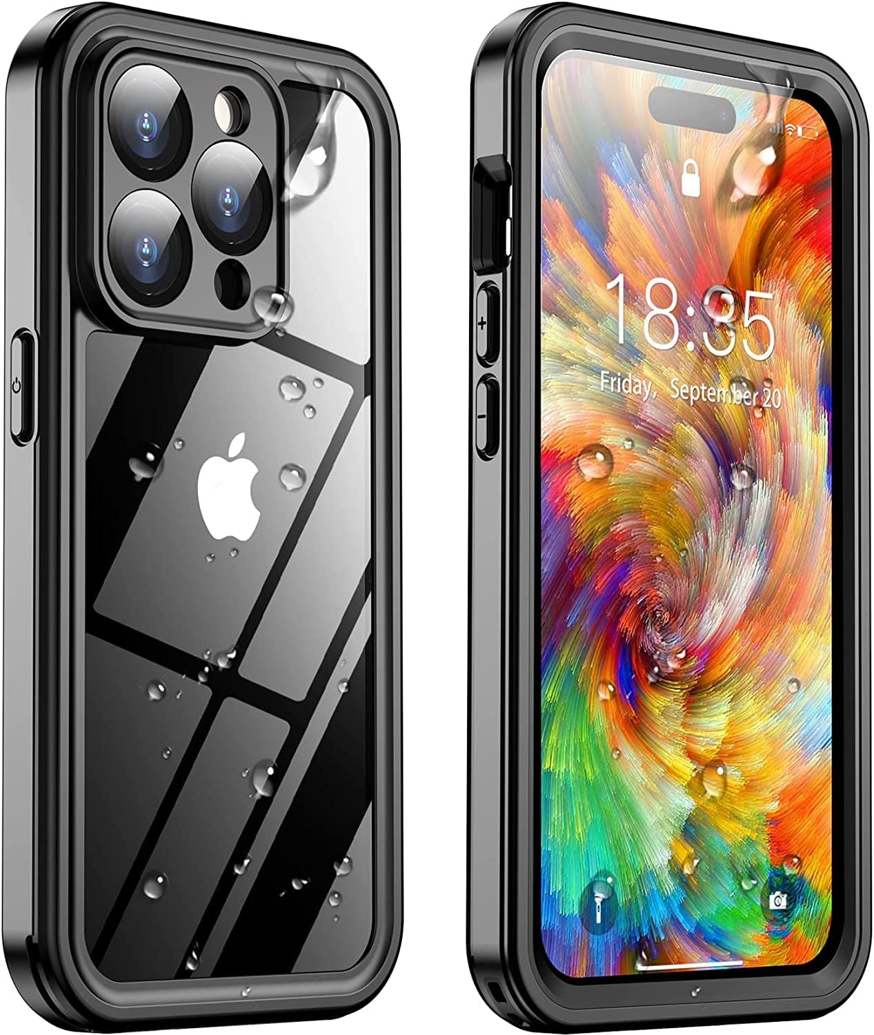 Temdan for iPhone 14 Pro Max Case Waterproof, [Built-in Screen Protector][IP68 Underwater][14FT Military Dropproof][Dustproof][Real 360] Full Body Shockproof Protective Phone Case 6.7'' - Black/Clear