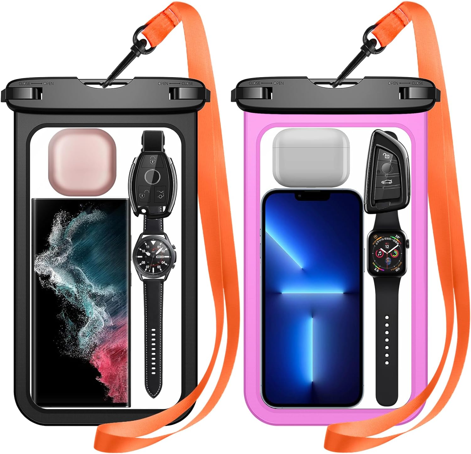 Temdan 2 Pcs Waterproof Phone Pouch, [Up to 10 Large] Universal IPX8 Waterproof Cell Phone Case Dry Bag with Lanyard for iPhone 15 Pro Max/14/13/12/11/SE,Galaxy S23 Ultra/S22/S21 for Vacation -Pink