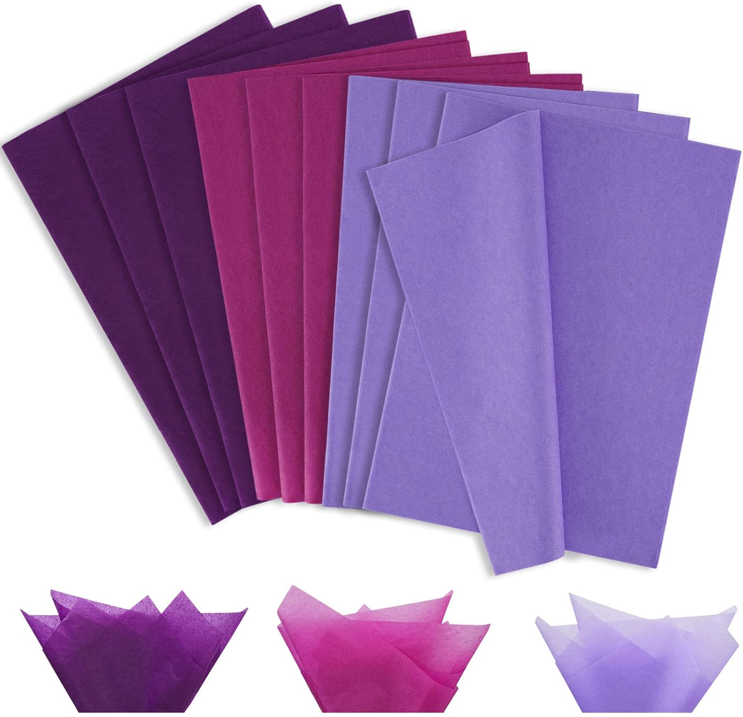 Whaline 120 Sheet Assorted Purple Tissue Paper Gift Wrapping Tissue Paper Art Paper Crafts for DIY Birthday Halloween Wedding Holiday Paper Flower, 3 Colors, 15 x 20 inch