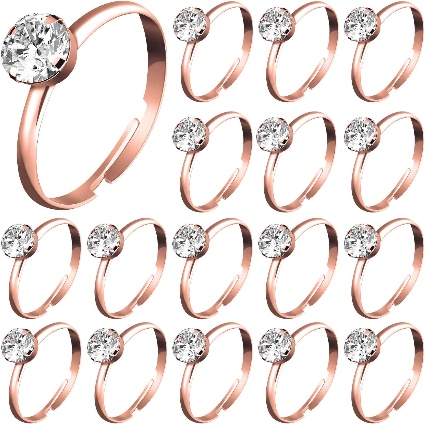 Whaline 72Pcs Diamond Rings, Adjustable Engagement Rings Rose Gold Wedding Decorations for Wedding Table Decorations, Bridal Shower Game and Party Favors