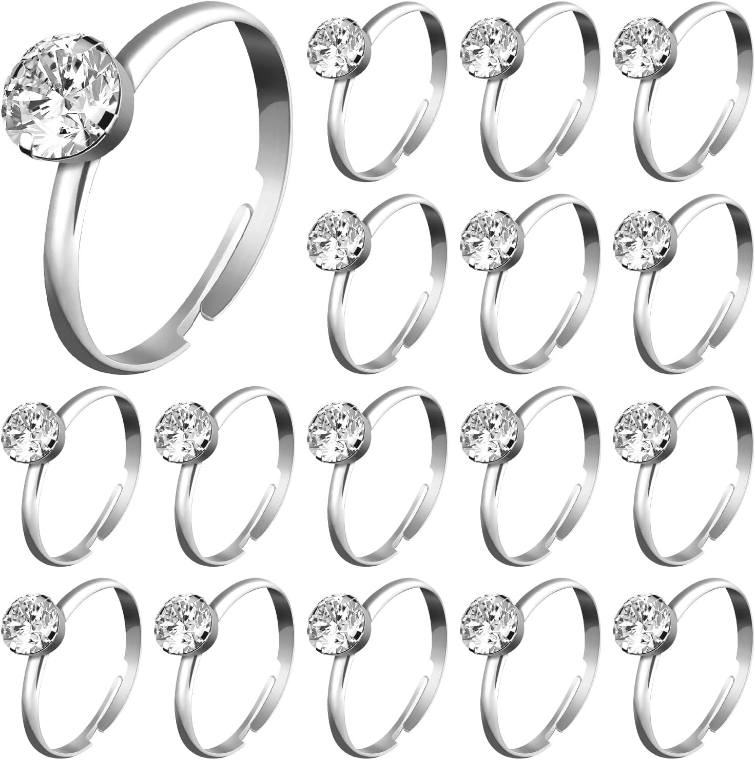 Whaline 72 Packs Silver Diamond Engagement Rings Bridal Shower Ring for Valentine' Day Wedding Table Decorations, Party Supply, Favor Accents, Cupcake Toppers