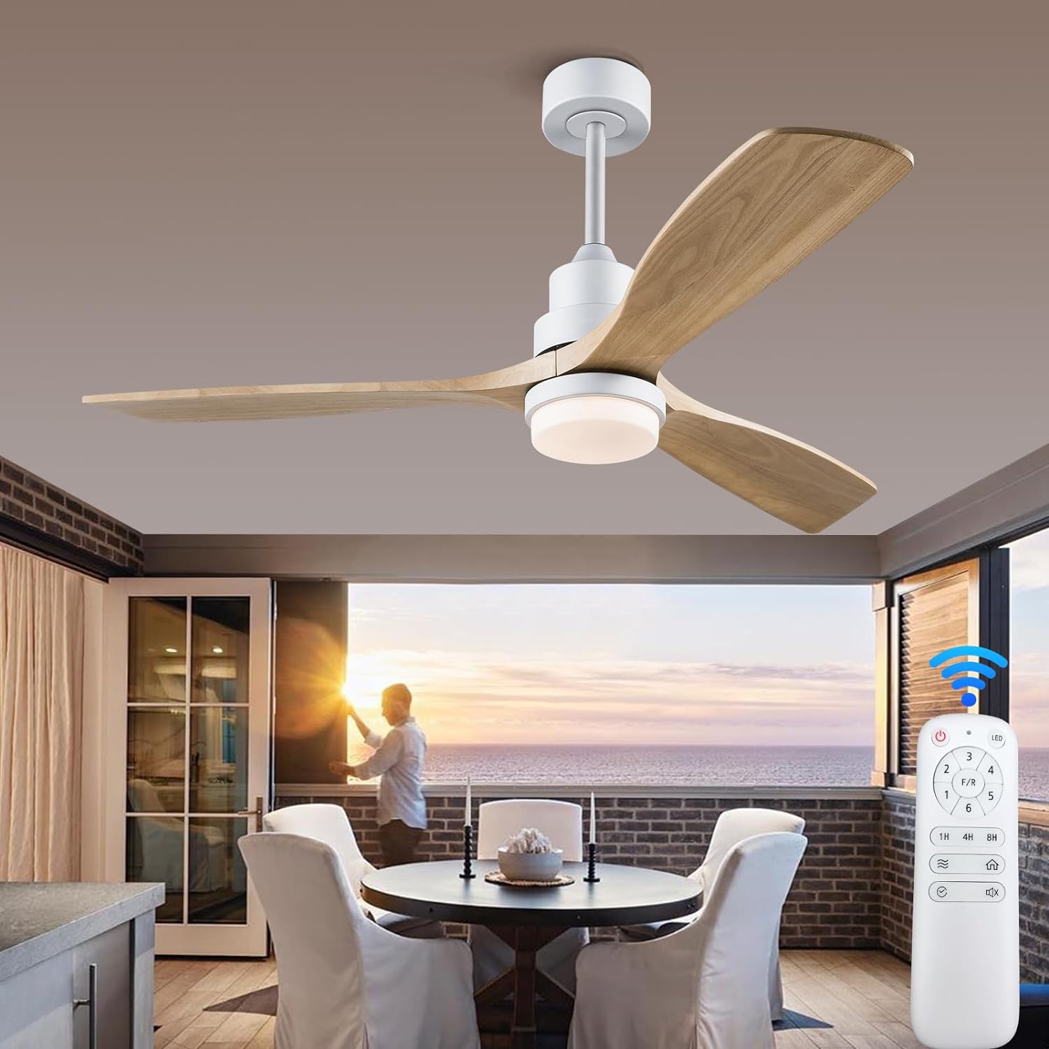 BOJUE 52 Ceiling Fans with Light Remote Control,Indoor Outdoor Ceiling Fan for Patio Living Room,Bedroom,Office,Summer House,Etc
