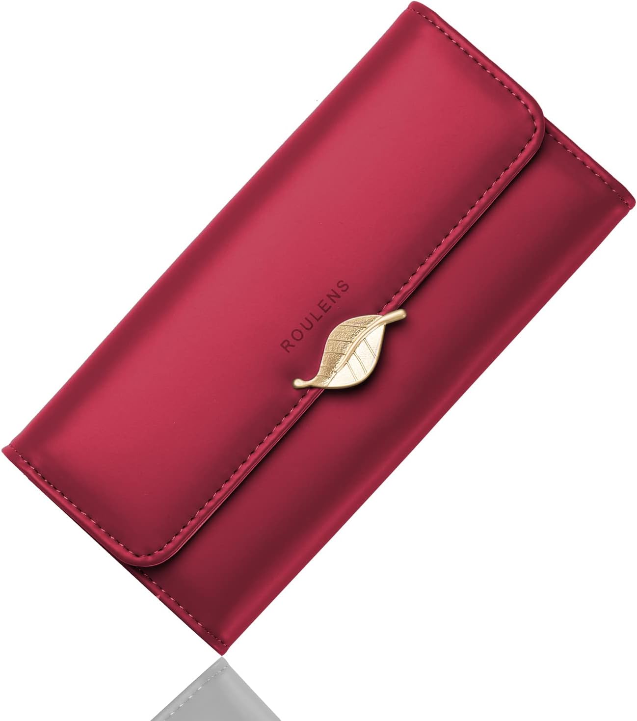 Wallet for Women RFID Blocking PU Leather Leaf Pendant Card Holder Phone Checkbook Organizer Zipper Coin Purse