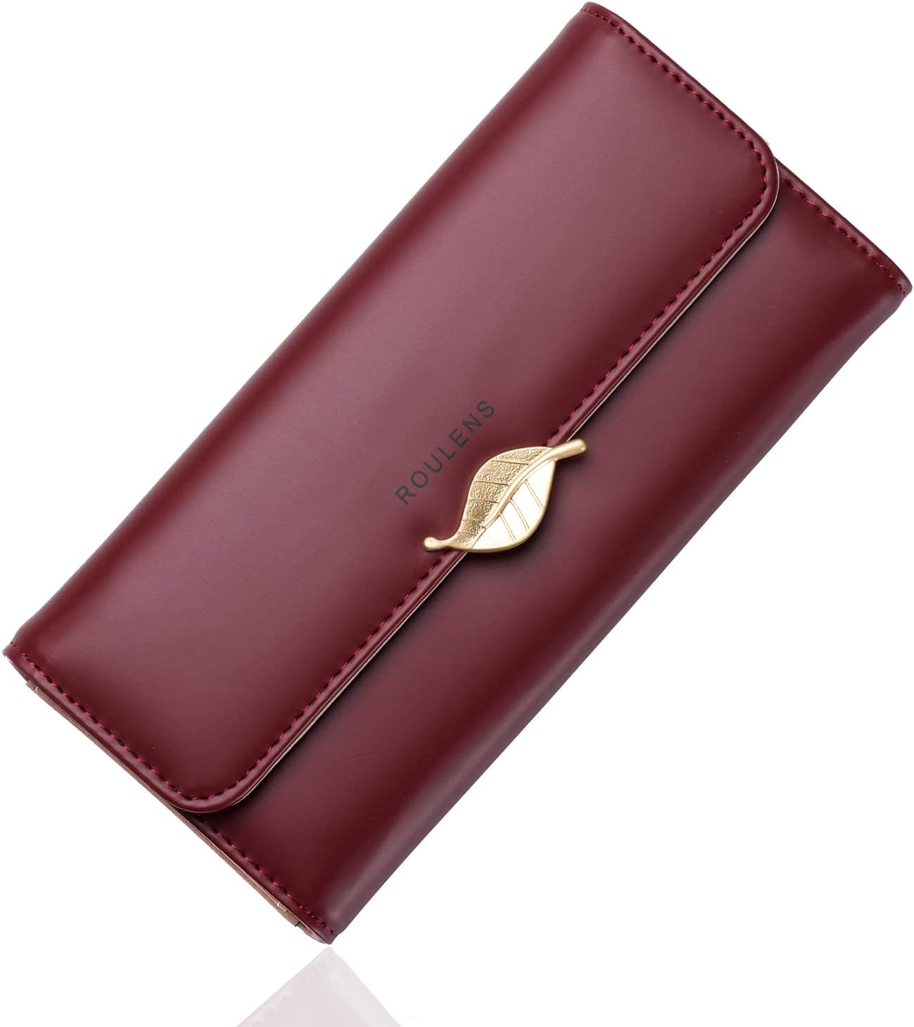 Wallet for Women RFID Blocking PU Leather Leaf Pendant Card Holder Phone Checkbook Organizer Zipper Coin Purse