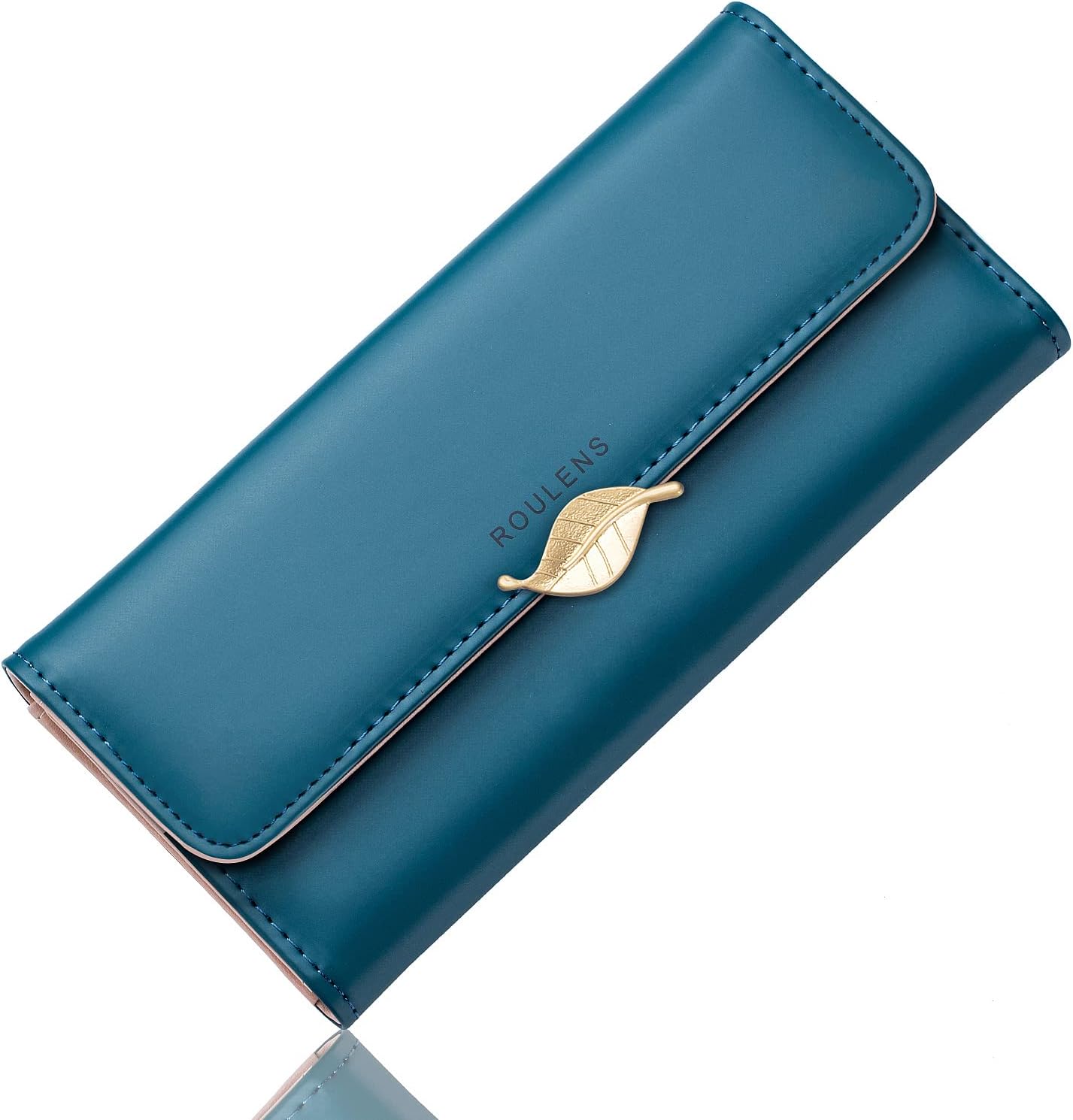 Wallet for Women RFID Blocking PU Leather Leaf Pendant Card Holder Phone Checkbook Organizer Zipper Coin Purse