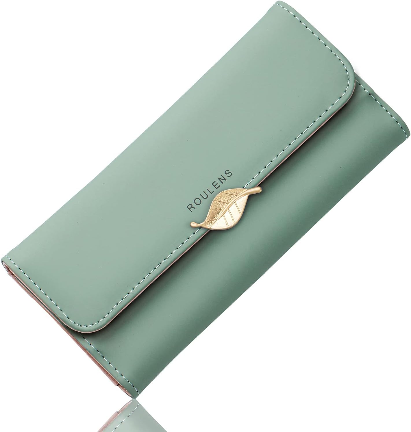 Wallet for Women RFID Blocking PU Leather Leaf Pendant Card Holder Phone Checkbook Organizer Zipper Coin Purse