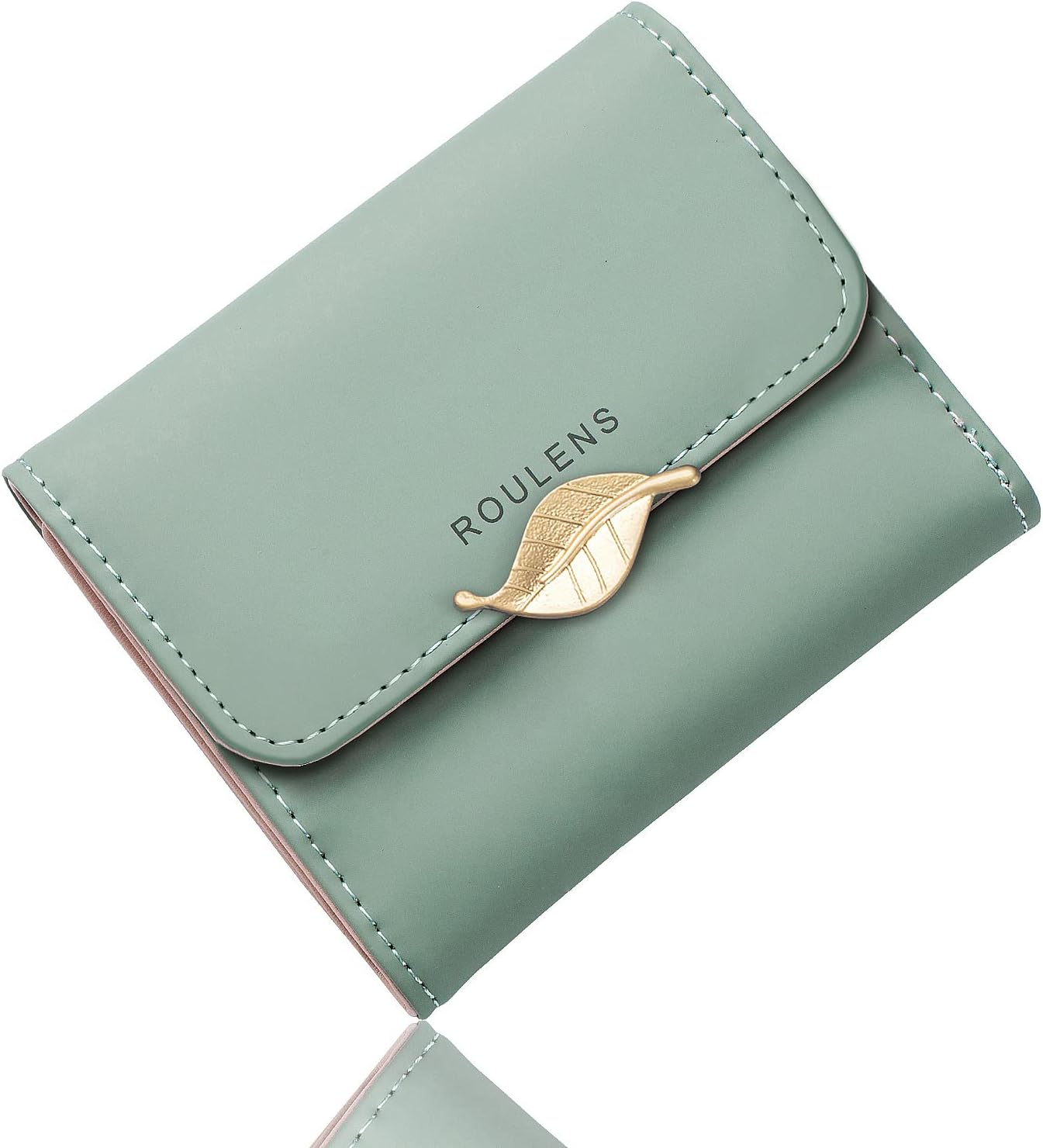 Small Wallet for Women RFID Blocking PU Leather Leaf Pendant Card Holder Organizer Zipper Coin Purse