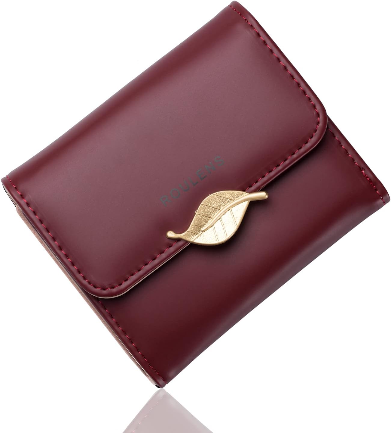 Small Wallet for Women RFID Blocking PU Leather Leaf Pendant Card Holder Organizer Zipper Coin Purse