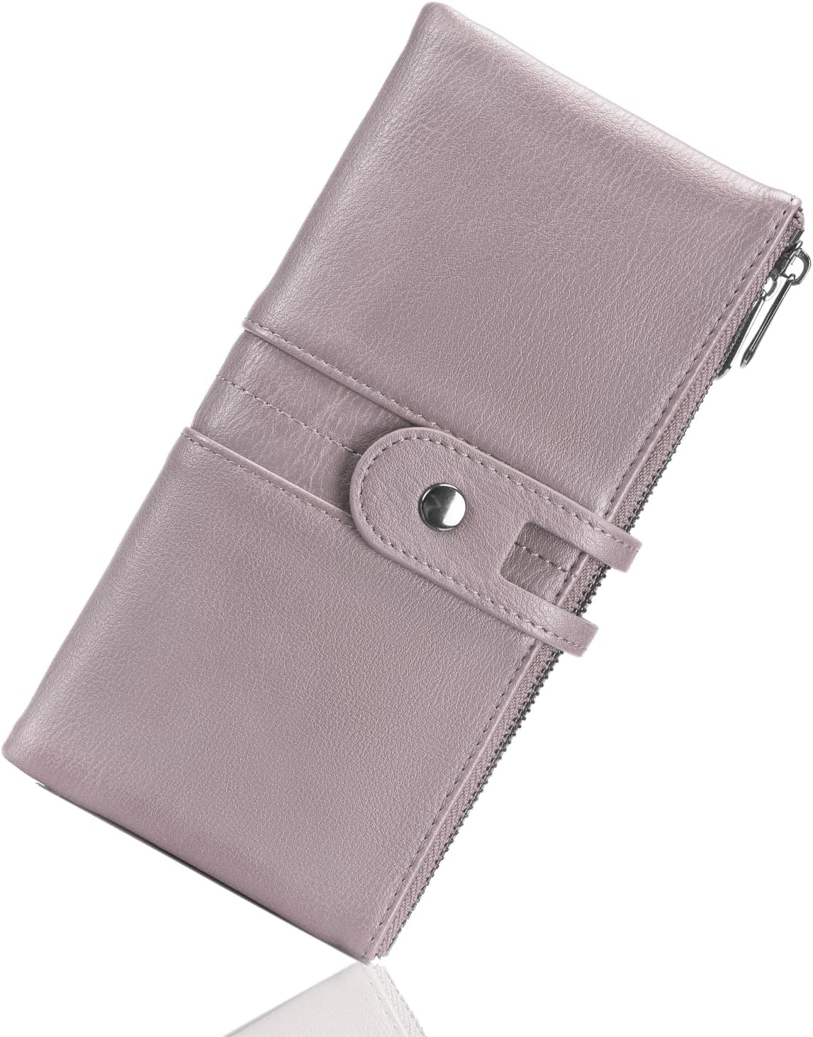 Wallet for Women Large Capacity Genuine Leather Bifold RFID Blocking Card Holder Clutch Wallet with Zipper Pocket