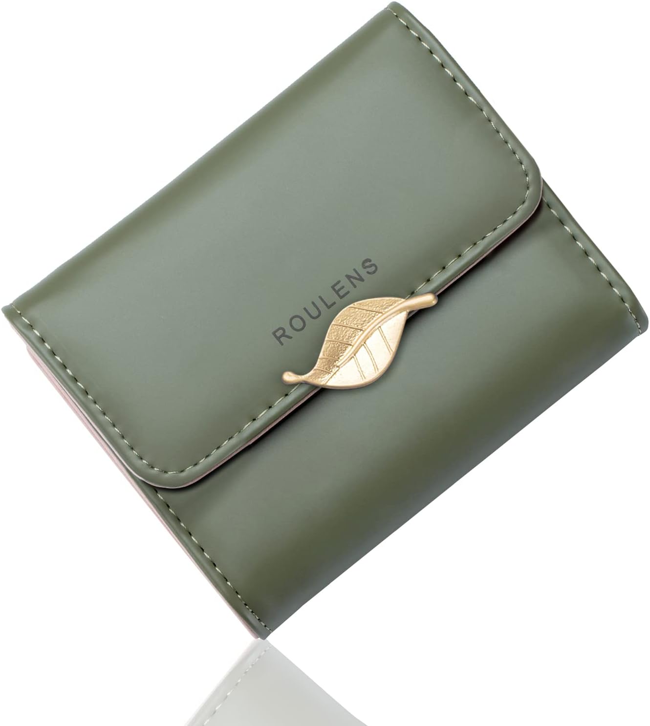 Small Wallet for Women RFID Blocking PU Leather Leaf Pendant Card Holder Organizer Zipper Coin Purse