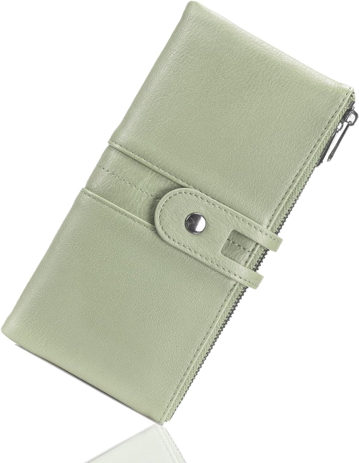 Wallet for Women Large Capacity Genuine Leather Bifold RFID Blocking Card Holder Clutch Wallet with Zipper Pocket