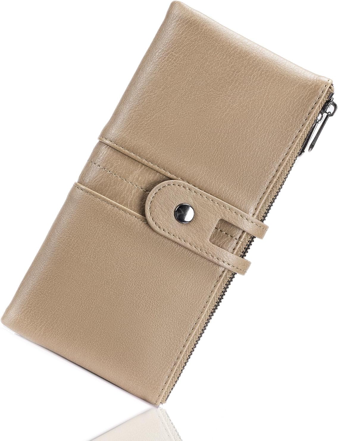 Wallet for Women Large Capacity Genuine Leather Bifold RFID Blocking Card Holder Clutch Wallet with Zipper Pocket