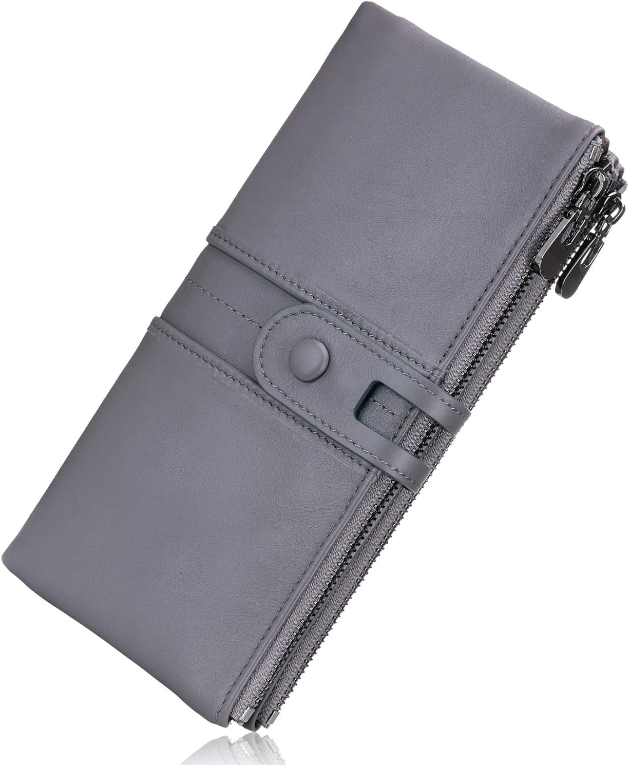 Wallet for Women Large Capacity Genuine Leather Bifold RFID Blocking Card Holder Clutch Wallet with Zipper Pocket