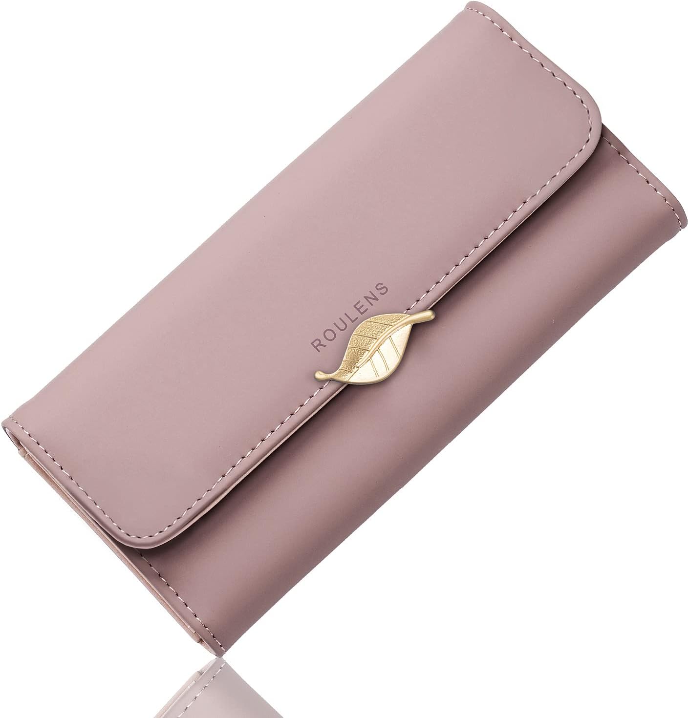 Wallet for Women RFID Blocking PU Leather Leaf Pendant Card Holder Phone Checkbook Organizer Zipper Coin Purse