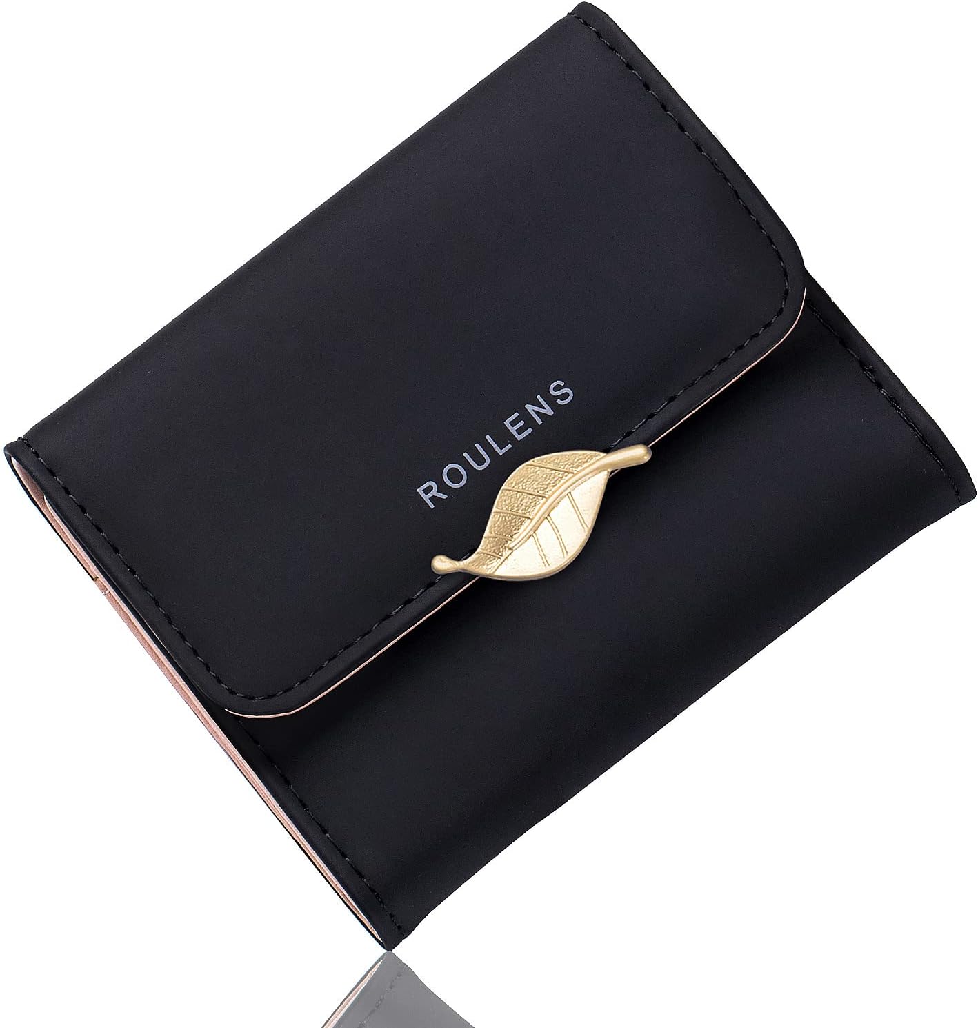 Small Wallet for Women RFID Blocking PU Leather Leaf Pendant Card Holder Organizer Zipper Coin Purse