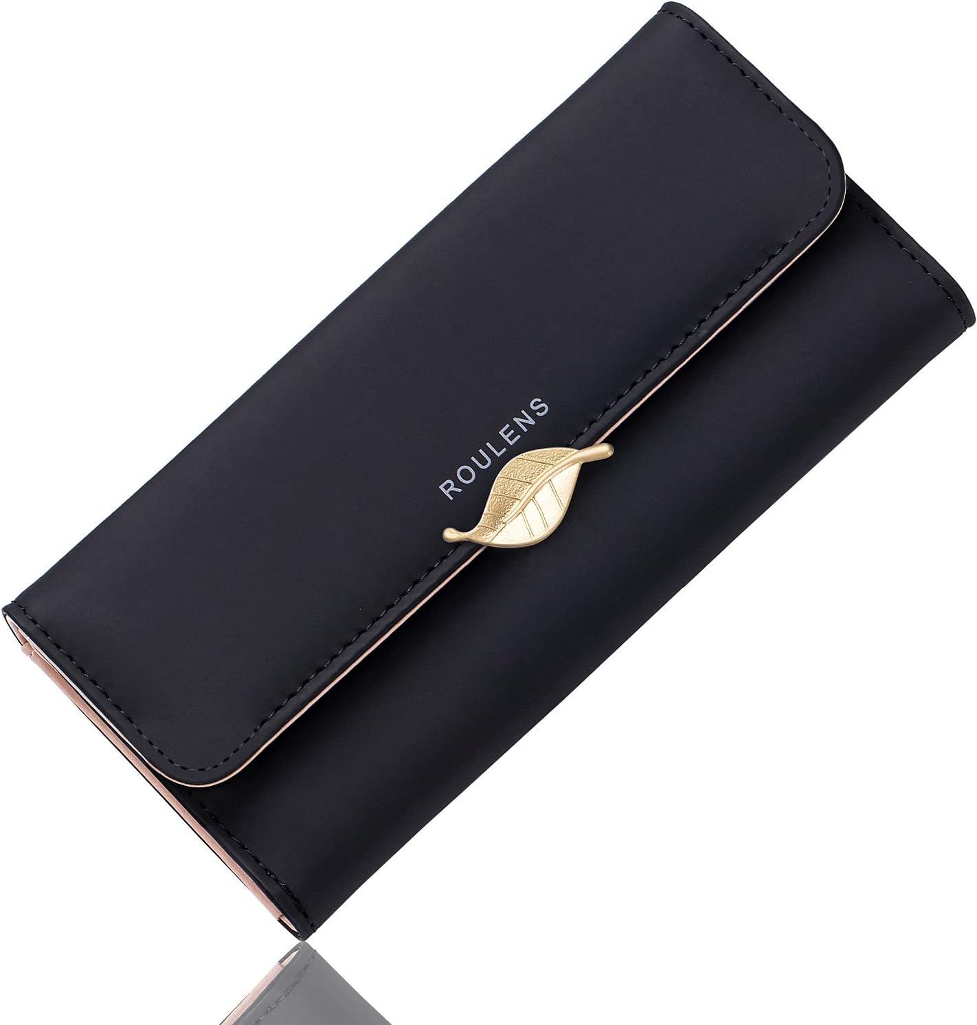 Wallet for Women RFID Blocking PU Leather Leaf Pendant Card Holder Phone Checkbook Organizer Zipper Coin Purse