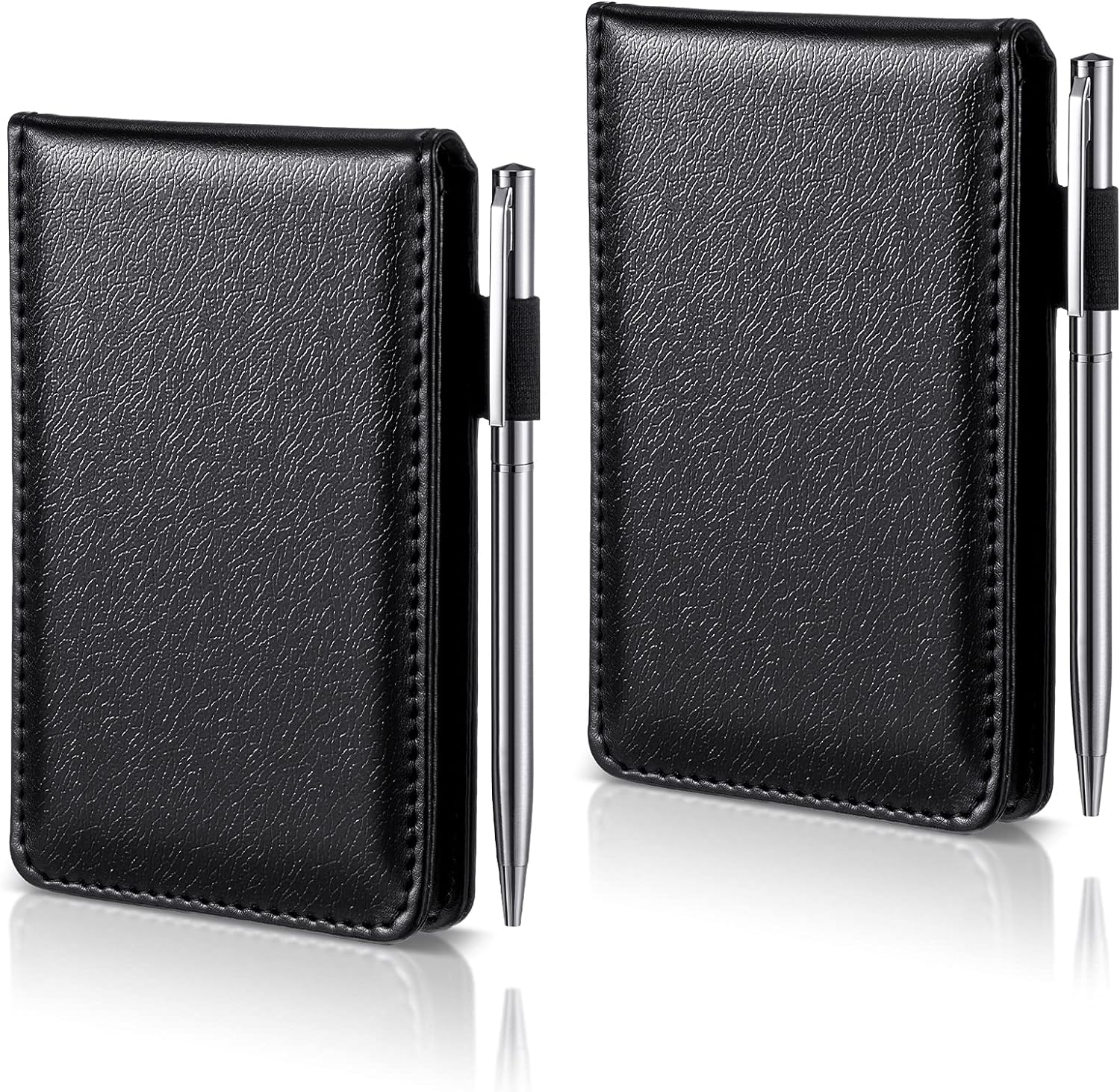 Chinco 2 Pieces Pocket Notepad Small Notebook Memo Pads Hardcover Father' Day Papa Gift Mini Journal Notepad with Refillable Lined Sheet and Ballpoint Pen Travel Journals, 5.4 x 3.4 Inch (Black)