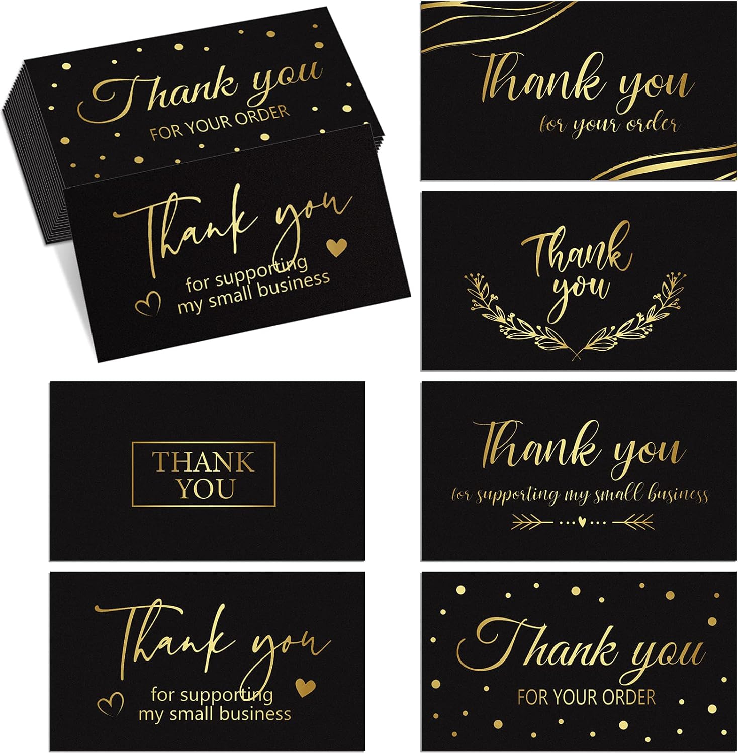 180 Black Gold Thank You for Supporting My Small Business Cards, Small Thank You for Your Order Cards, Thanks Greeting Cards for Retail Store, Handmade Goods, Shop Package Inserts, 2 x 3.5 Inch