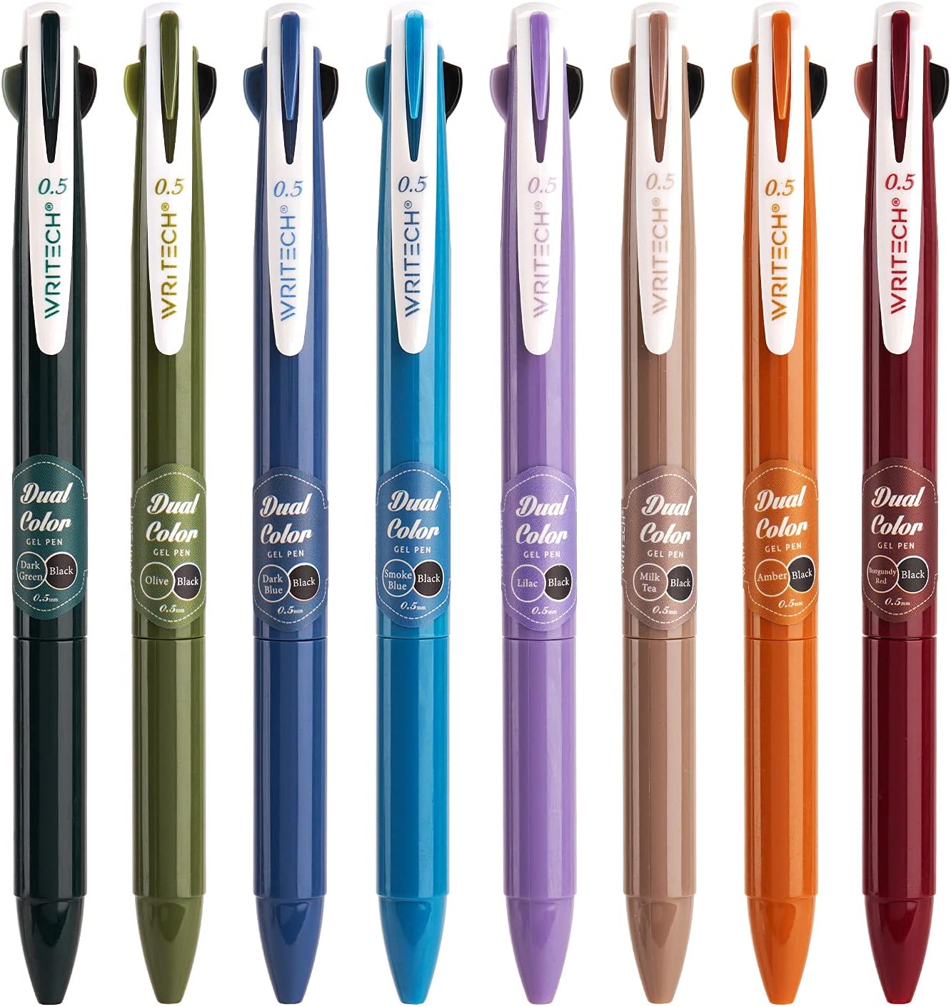 WRITECH Multicolor Gel Pens 0.5, 2 In 1 Colored Pens Fine Point,Black & Vintage Color,Assorted Ink,8-Count