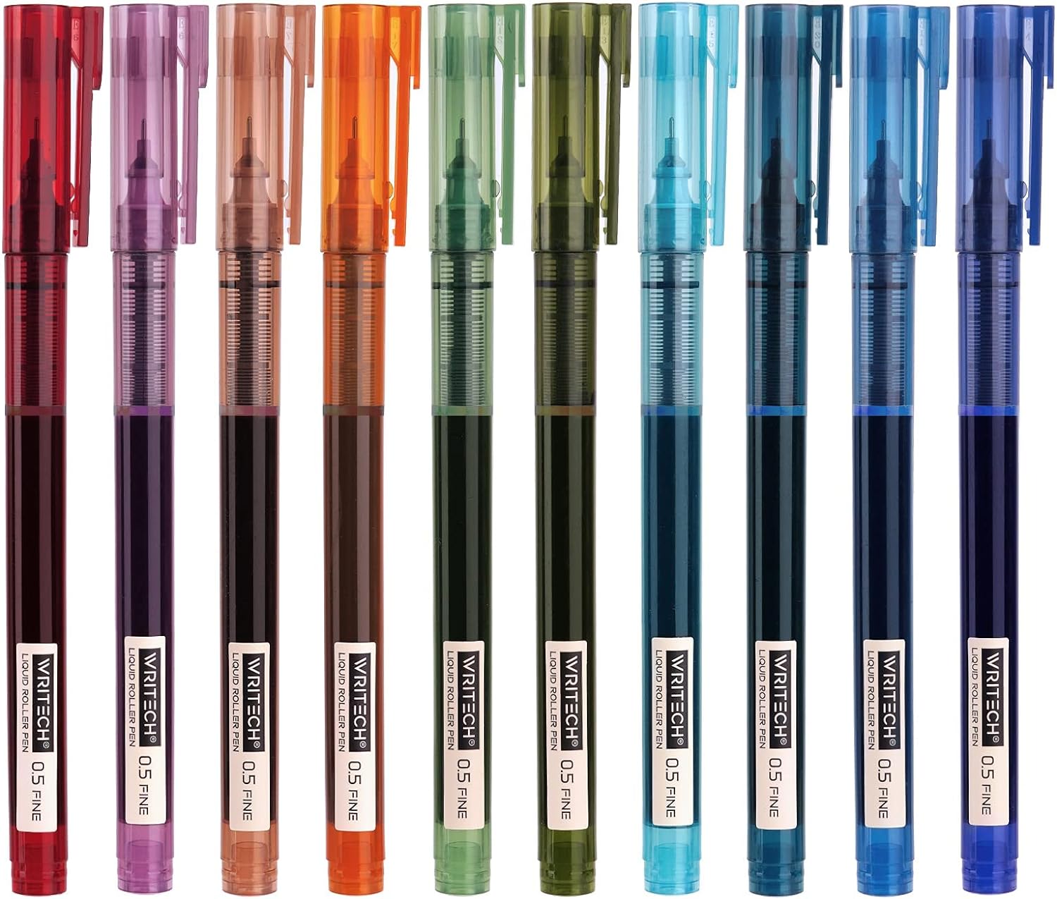 WRITECH Rolling Ball Pens Quick Dry Ink 0.5 mm Extra Fine Point Pens 10 Pcs Liquid Ink Pen Rollerball Pens Vintage Color