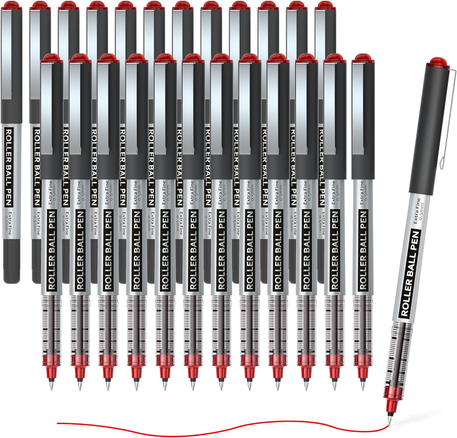 Shuttle Art RollerBall Pens, 25 Pack Red Fine Point Roller Ball Pens, 0.5mm Liquid Ink Pens for Writing Journaling Taking Notes School Office