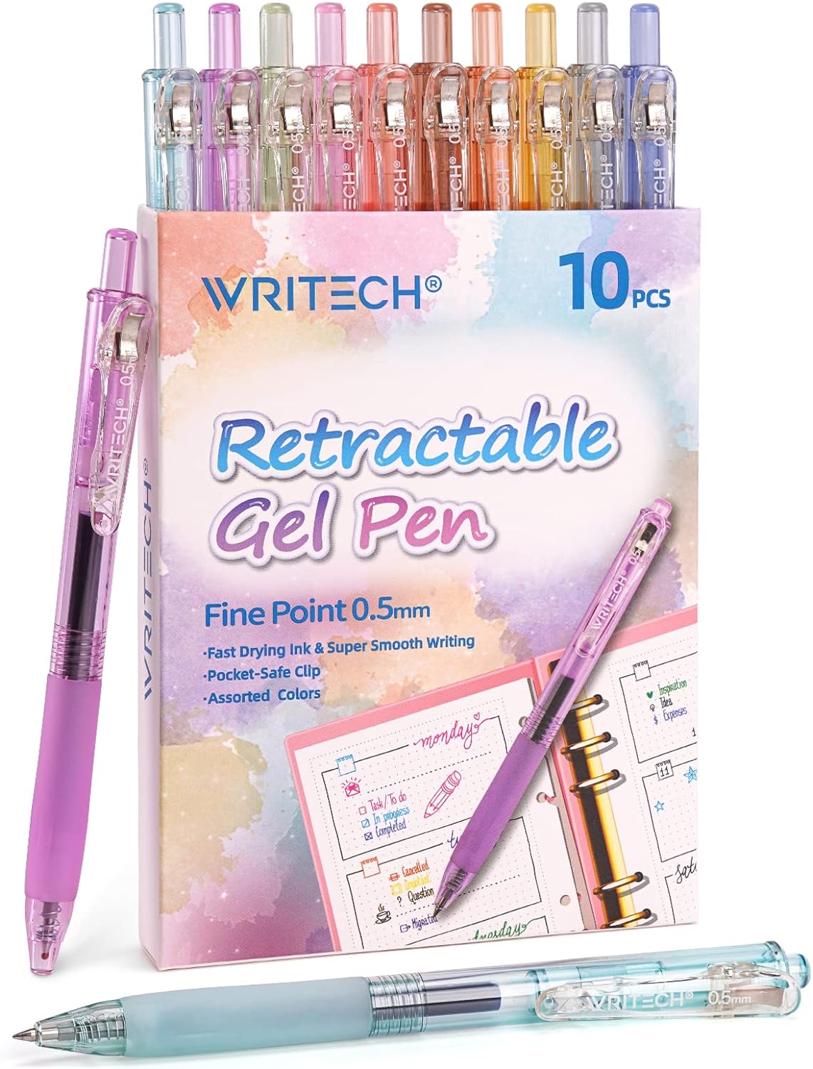 WRITECH Retractable Gel Pens Quick Dry Ink Pens Fine Point 0.5mm Multicolor For Journaling, Drawing, Doodling, and Notetaking (Multicolor)