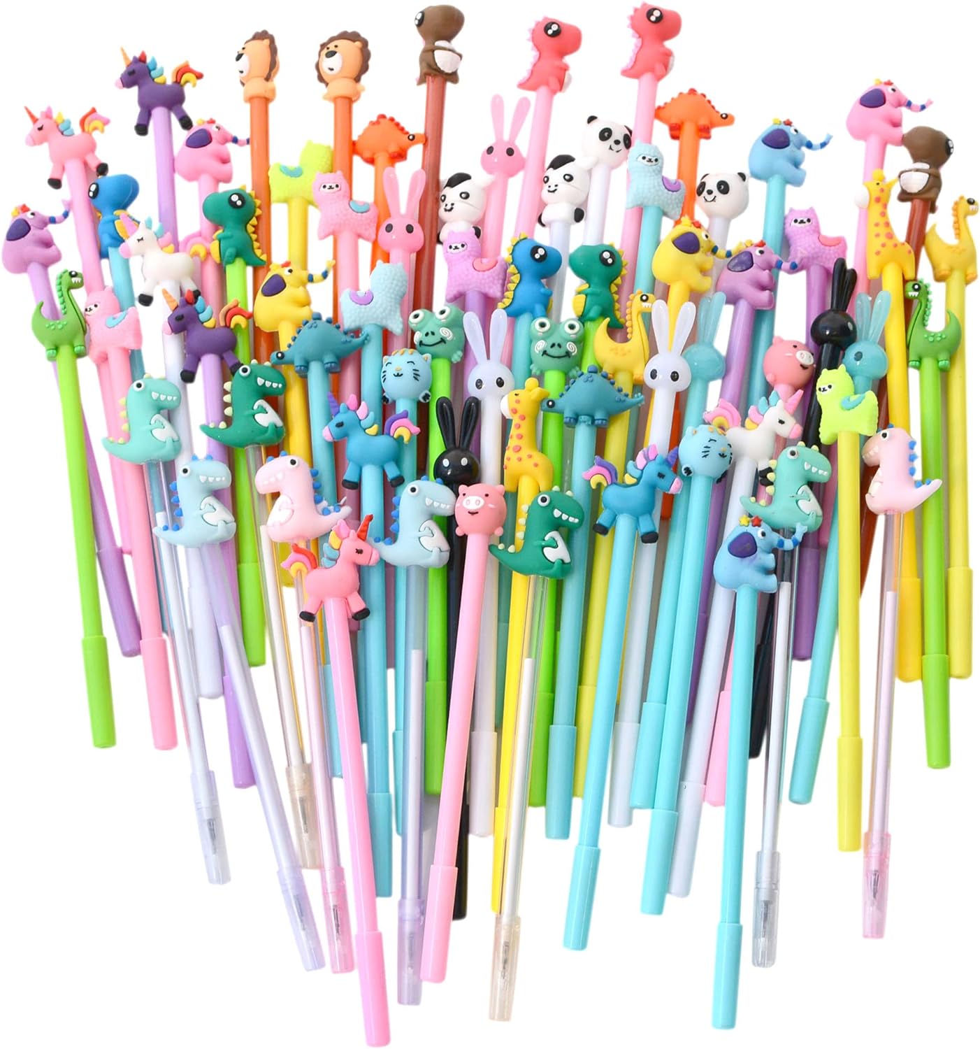 YYaaloa 70pcs Cute Novelty Gel Ink Pens Cartoon Animal 0.5 mm Black Ink Pens Bulk for Kids Office School Supplies Christmas Party Gifts(70 Piece Assortment, Black)