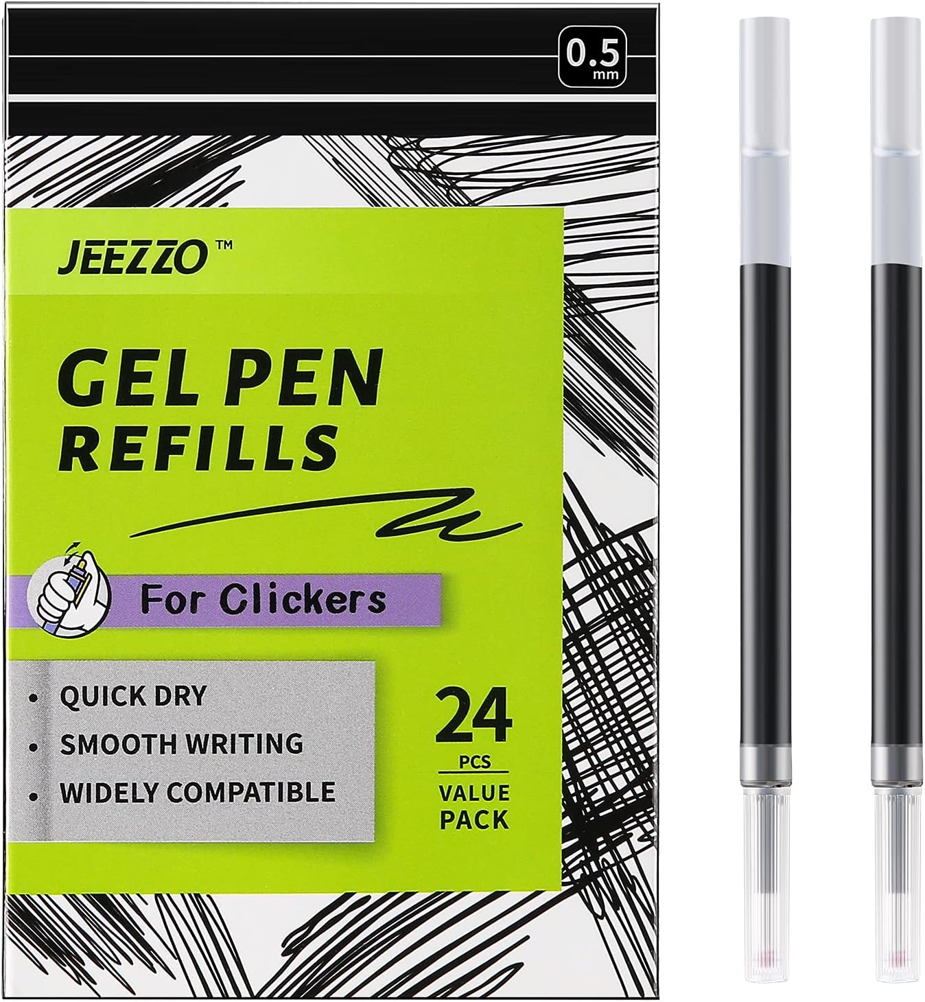 Gel Ink Refills for Retractable Click Pens Black Medium Point Compatible with Pilot G2 Pentel Energel Jetstream Sharpie S-Gel Uniball Signo Zebra Sarasa 24 pcs