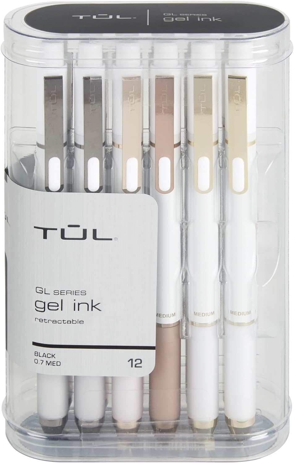 TUL GL Series Retractable Gel Pens, Medium Point, 0.7 mm, Pearl White Barrel, Black Ink, Pack Of 12 Pens