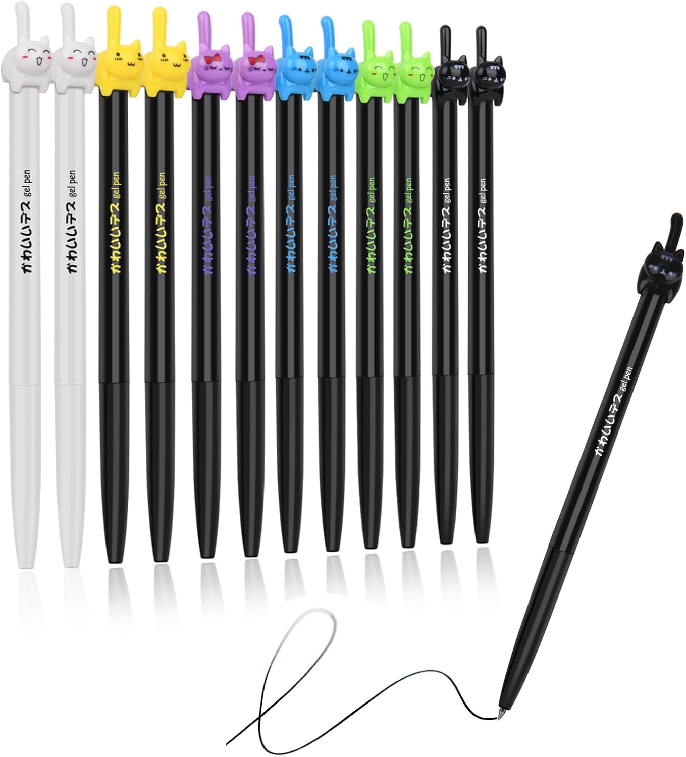 retractable cat gel pens,Fine Point 0.5mm black ink,Cute kitty fun ball point pens for girls kids School Office Supplies,12pcs fun pens.