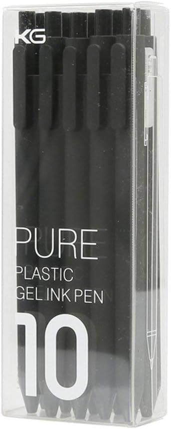 Lanxivi 10 PCS Kaco Pure Black Retractable Gel ink Pens, 0.5mm Extra Fine Point, Black Ink