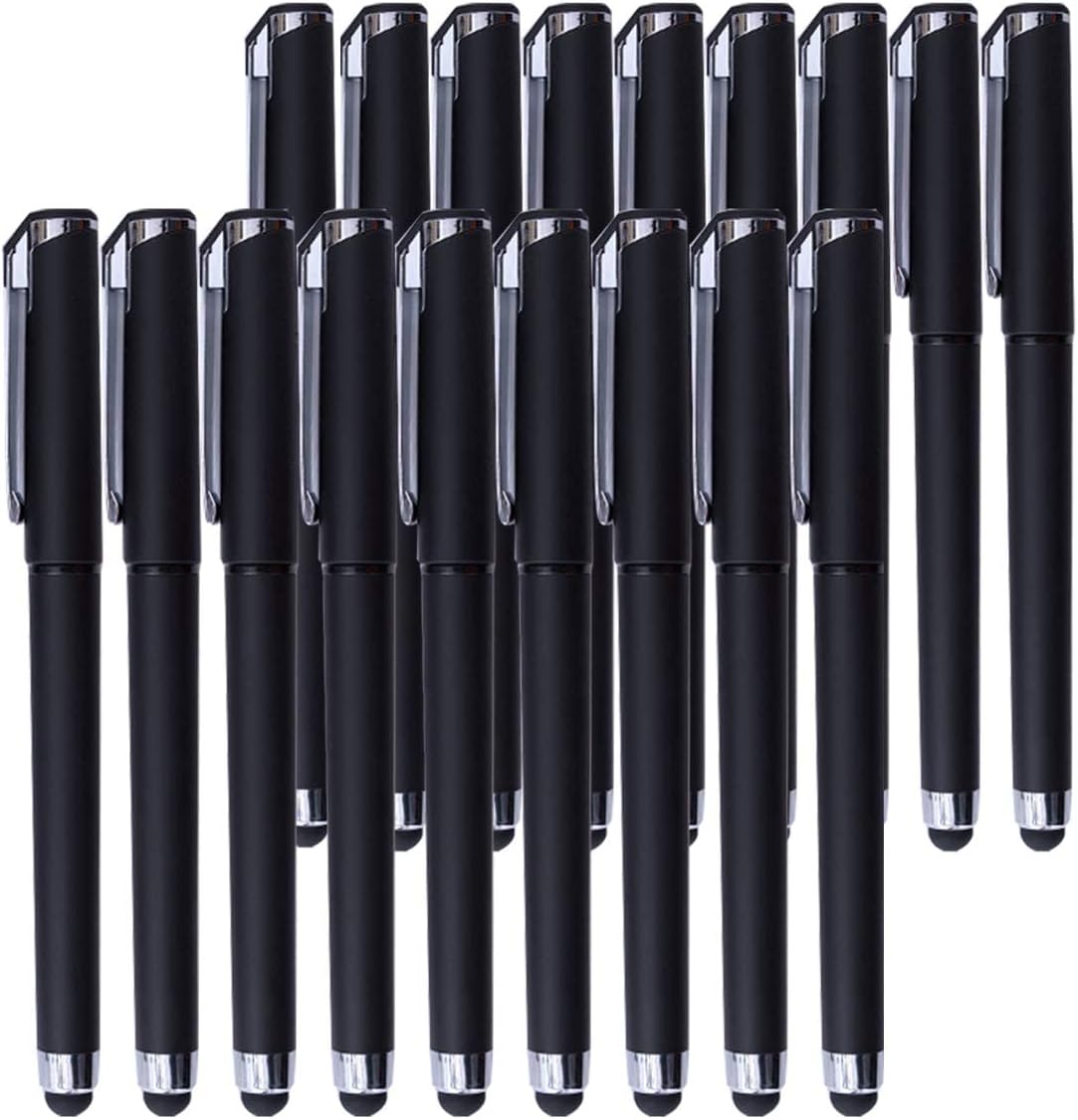 Black Gel Ink Rollerball Pens 1.0mm Gel Pens 2-in-1 stylus Pens 1.0mm Medium Point Pen for Office, Black gel ink(18 Pack-Black)