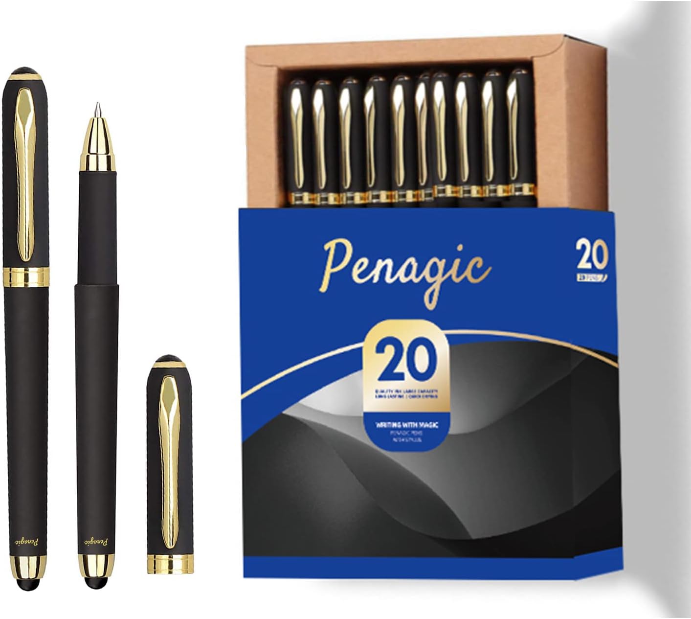 Pen with Stylus Tip, P-223B, Gel Pens Fine Point [0.5mm] Black Ink, Roller Ballpoint Pens Matt Design, Stationery Pens for School Office Supplies