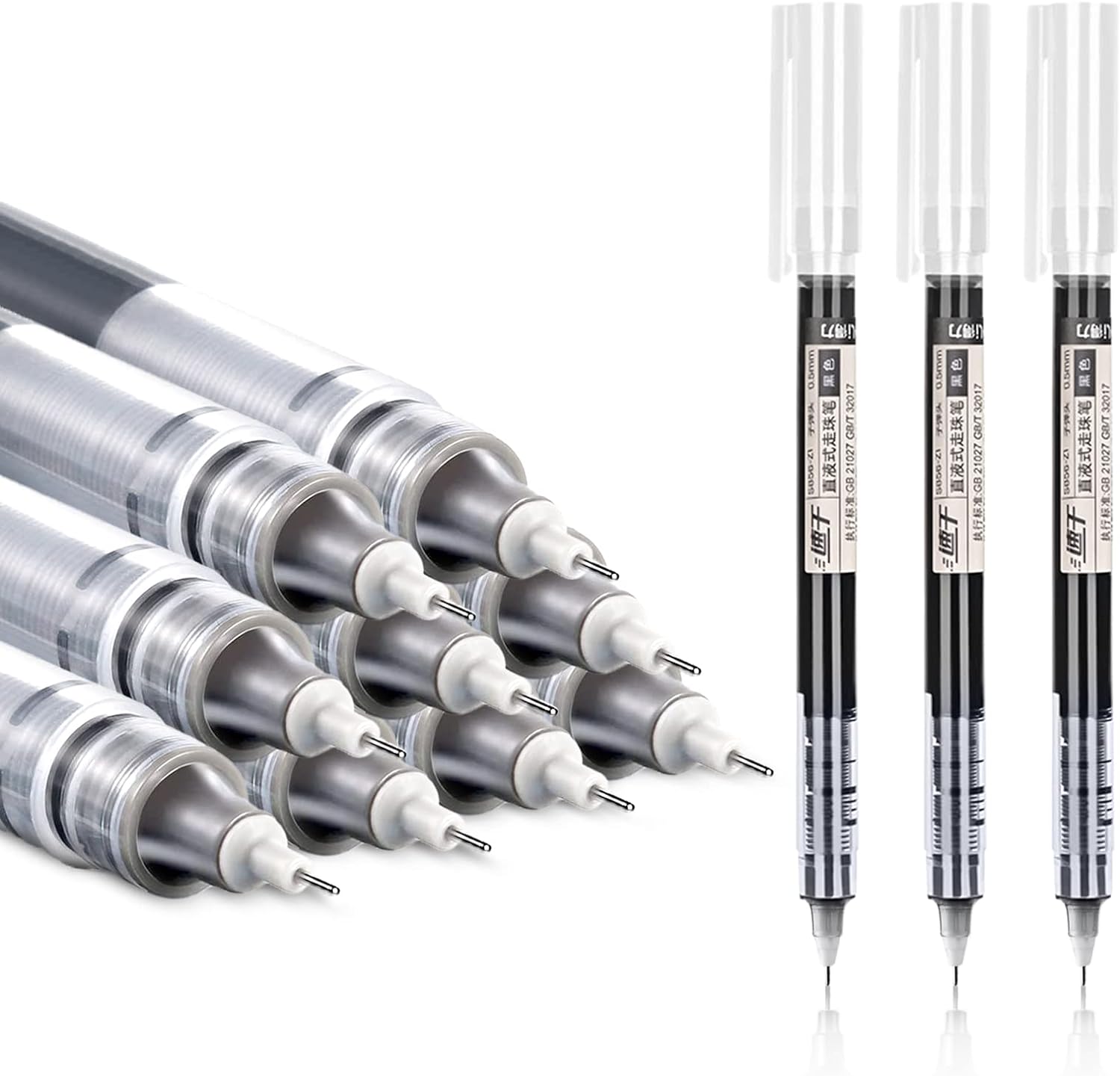 12 Pieces Rolling Ball Pens, Quick Dry Ink 0.5 mm Extra Fine Point Pens Liquid Ink Pen Rollerball Pens Black