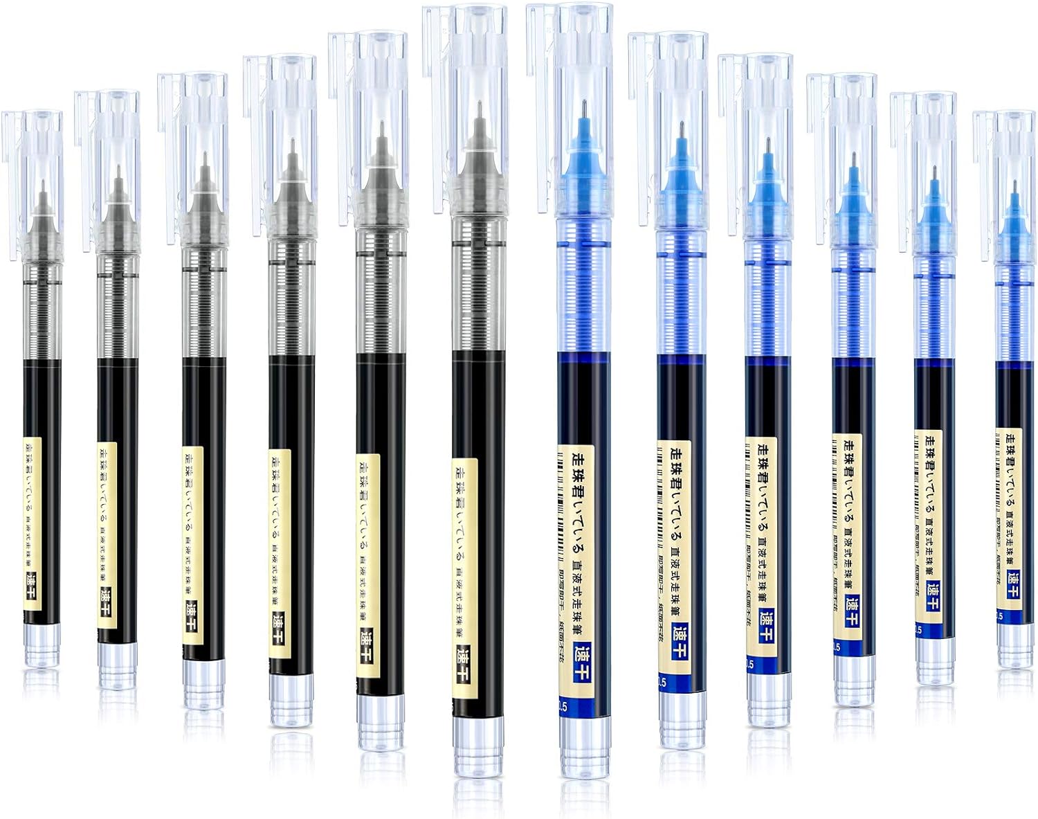 12 Pieces Rolling Ball Pens, Quick-Drying Ink 0.5 mm Extra Fine Point Pens Liquid Ink Pen Rollerball Pens (Black and Blue)