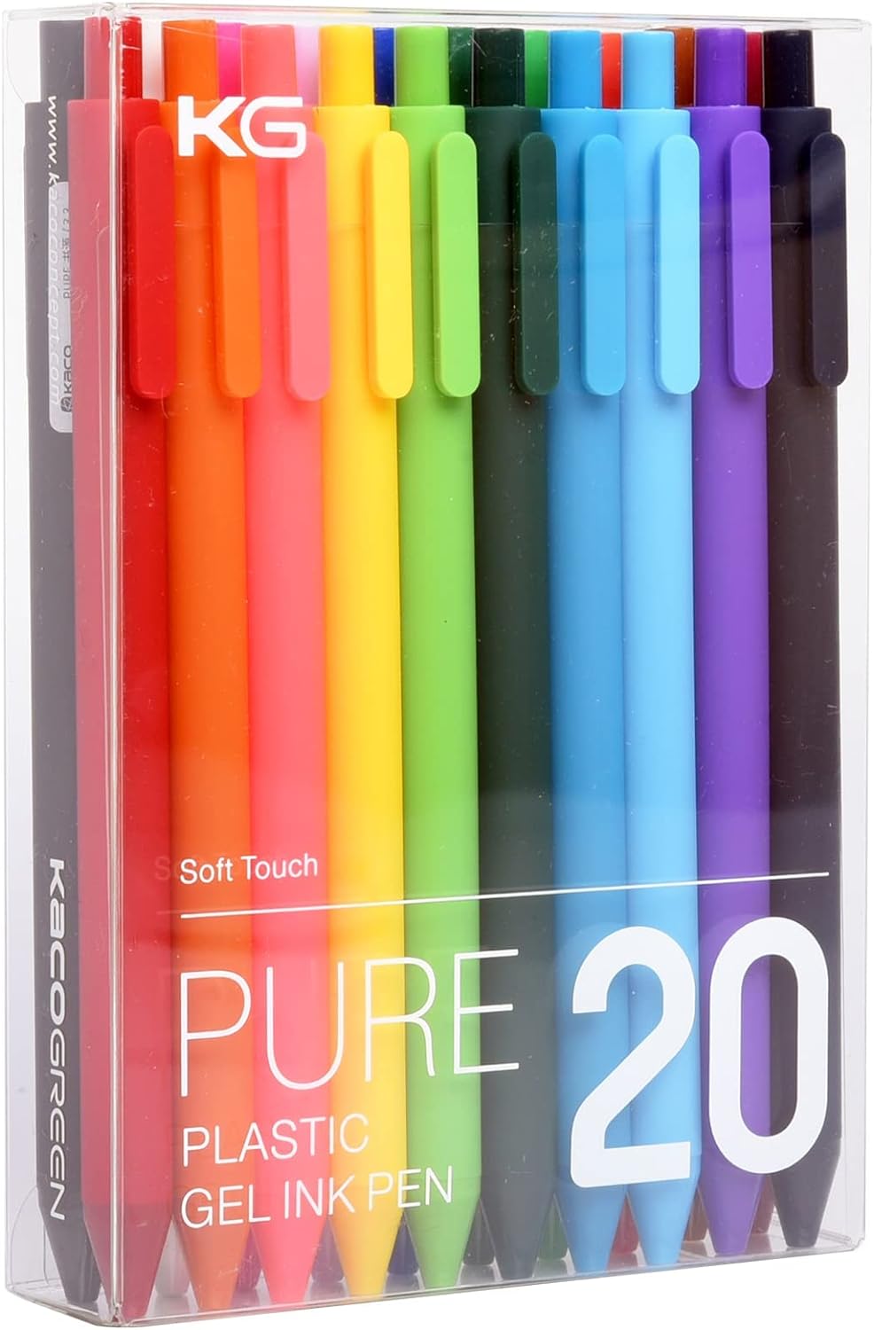 Kaco PURE Colored Gel Pens 0.5mm 20 Pieces Set Colorful Multi-color Ink Fine Point Comfort Grip Quick Drying School Office Supplies Stationery