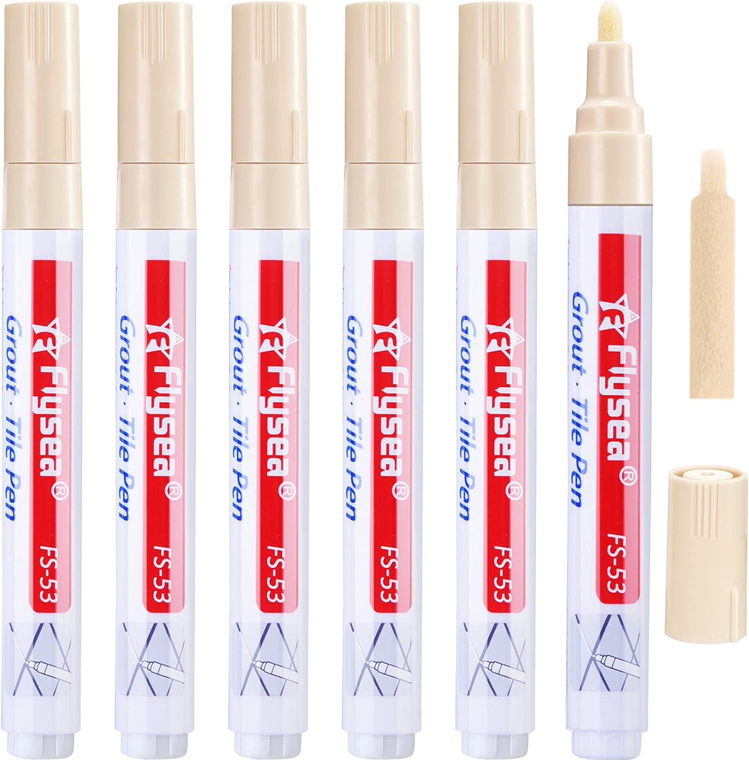 Outus 6 Pieces Tile Pen Wall Grout Restorer Pen Repair Marker Grout Filler Pen for Restoring Tile Wall Floor Bathrooms and Kitchen(Beige)