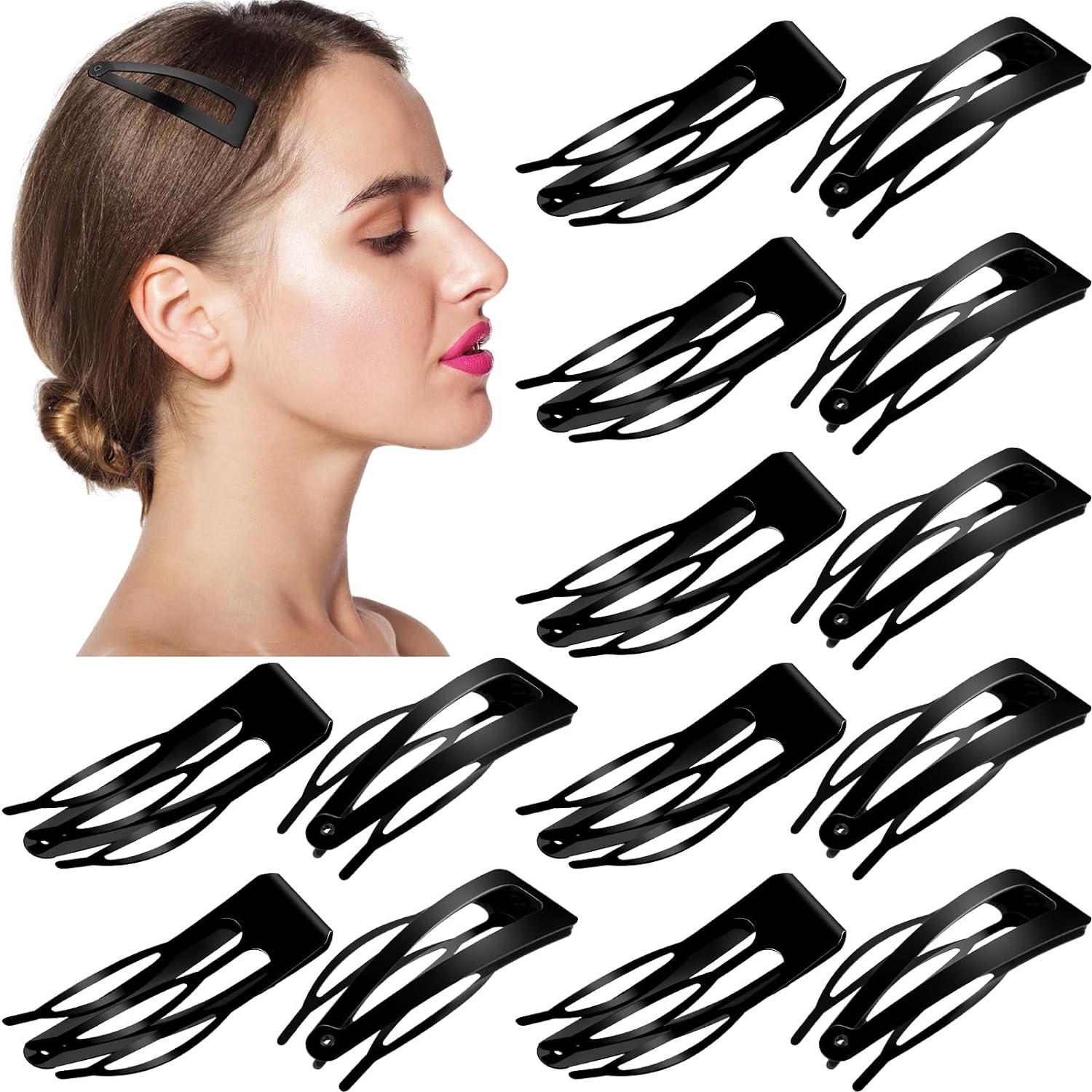 Chinco 24 Pieces Double Grip Hair Clips Metal Snap Hair Clips Women Hair Barrettes for Hair Making, Salon Supplies (Black, 2.8 Inch)