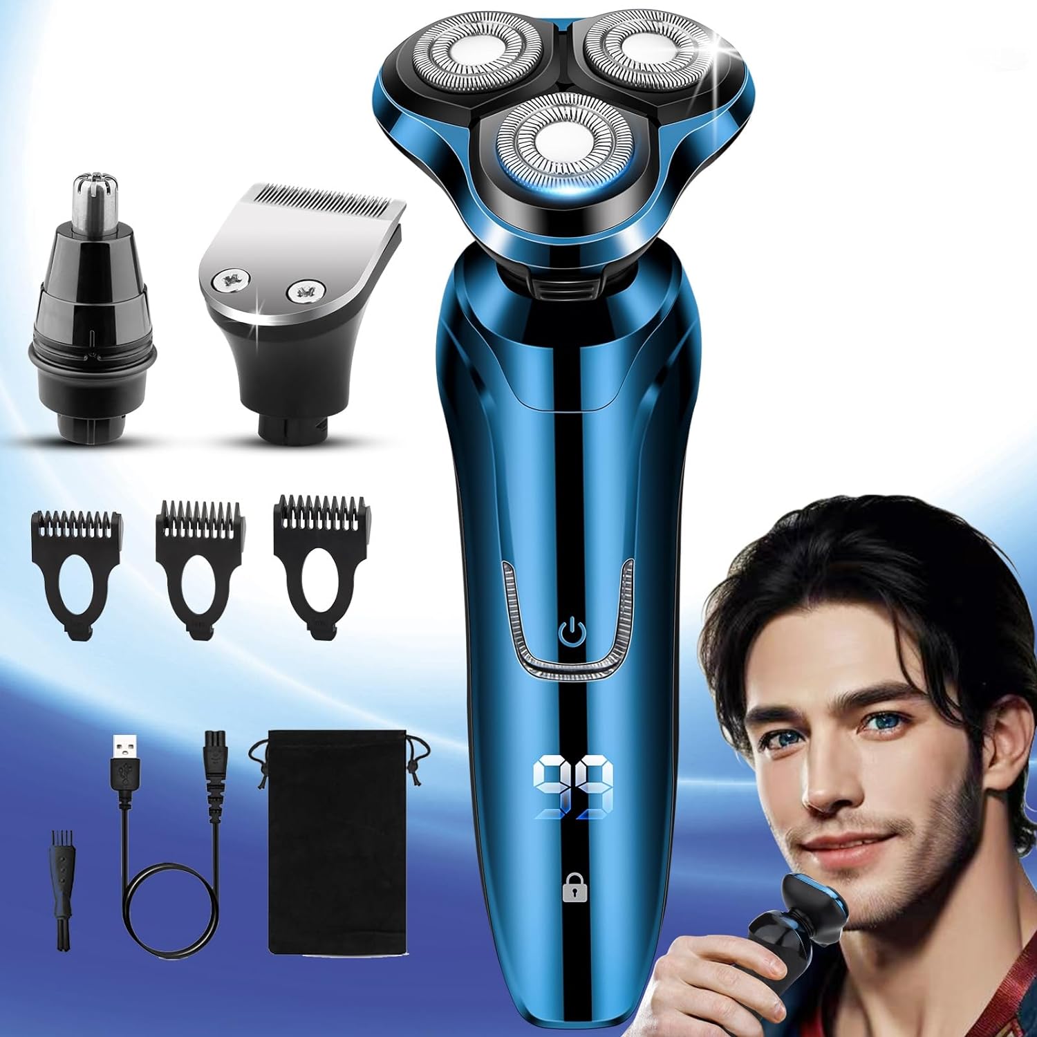 2024 Electric Shaver for Men - 3D Rotary Waterproof Rechargeable LED Display Cordless Electric Shavers with Replaceable Blades and Beard Trimmer -Portable Travel Shaver - Ideal Men' Grooming Gift