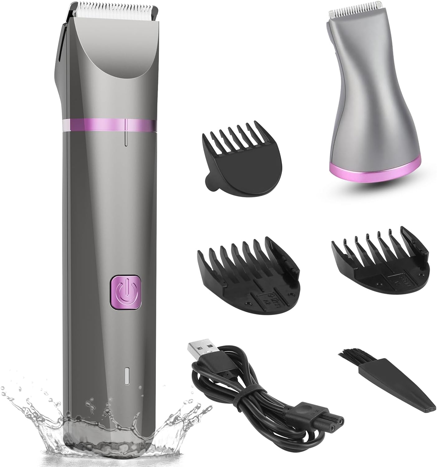 Hair Trimmer for Women Waterproof Bikini Trimmer Electric Shaver for Pubic Hair Legs Arms Removal Personal Trimmer with Snap-in Ceramic Blades IP7X Washable Head,Wet and Dry Use