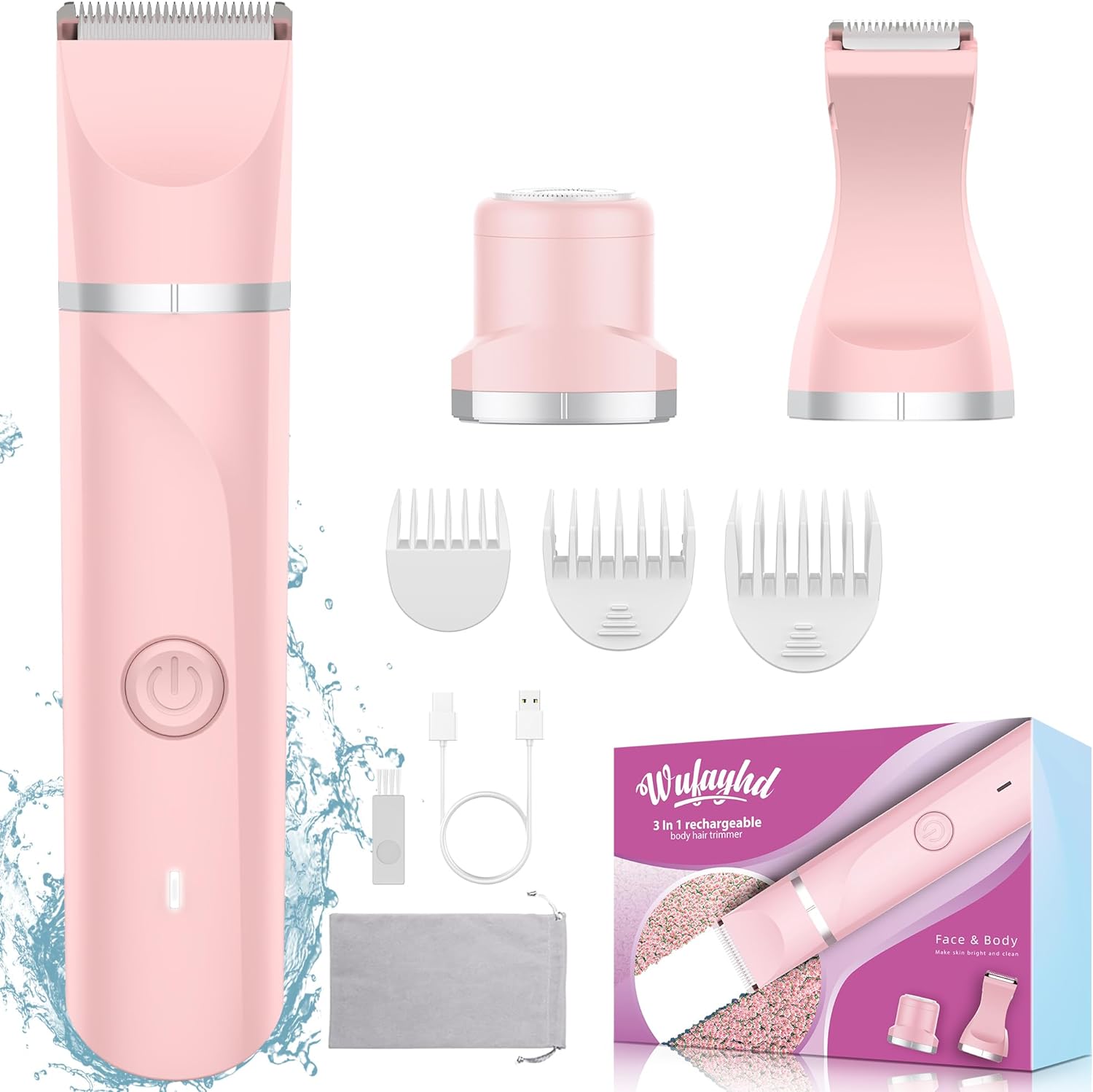 Facial Hair Removal for Women, 3 in 1 Waterproof Bikini Trimmer/Shaver, Electric Razors for Women, Rechargeable Pubic Hair Timmer, Smooth Shaving for Ladies Face, Body, Legs, Private Areas