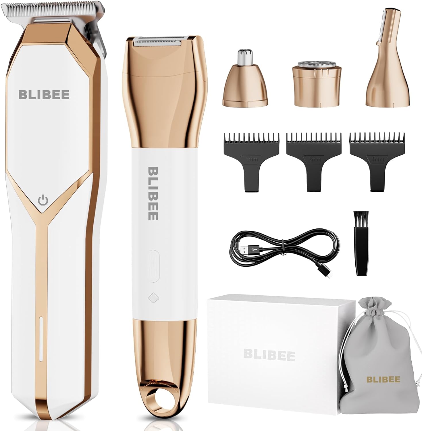 Bikini Trimmer & Hair Clippers for Women - Waterproof Electric Razor and 4 in 1 Bikini Shaver Set, Deluxe Hair Trimmer, Wet/Dry Body Shaver for Nose Eyebrows Beard Pubic Hair, White