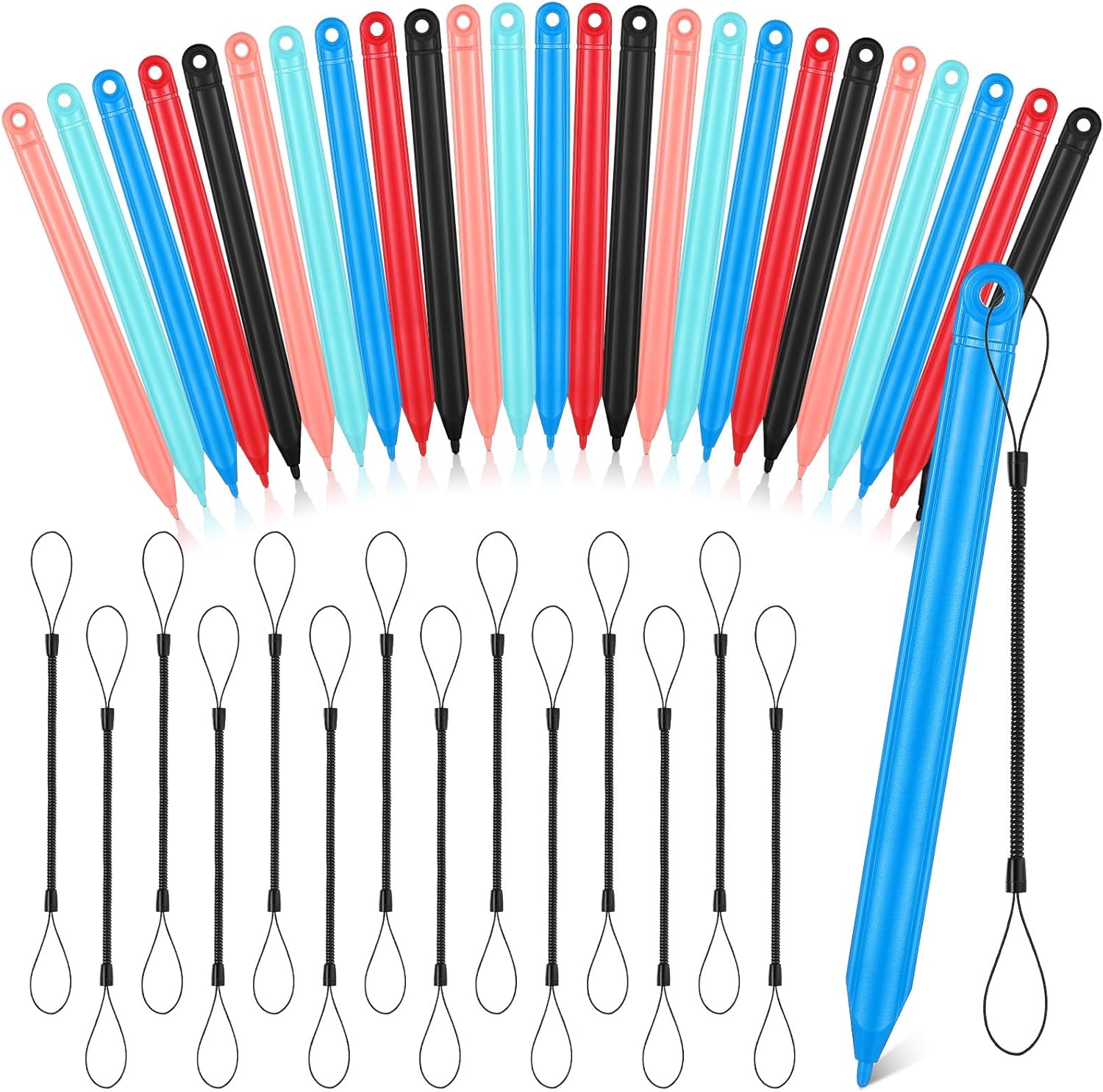 Chinco 50 Pcs Replacement Stylus Drawing Pen and Lanyard Set for LCD Writing Tablet 4.7 Inch Colorful Drawing Tablet, Kids Drawing Pads, Doodle Board, 25 Pack Stylus Pens and 25 Lanyards