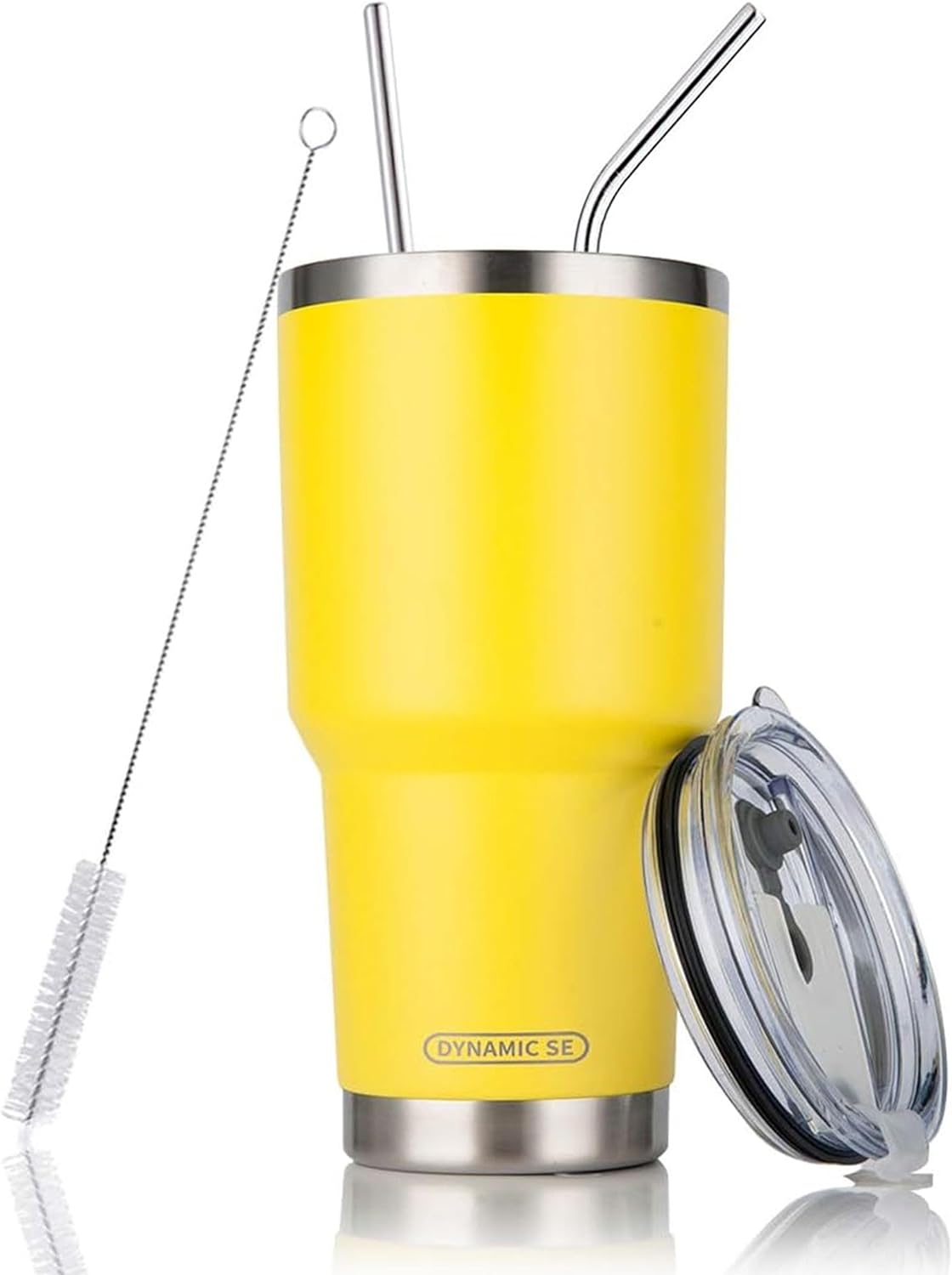 DS 30oz Yellow Tumbler Stainless Steel Insulated Travel Mug with Straw Lid Cleaning Brush (30oz Yellow)