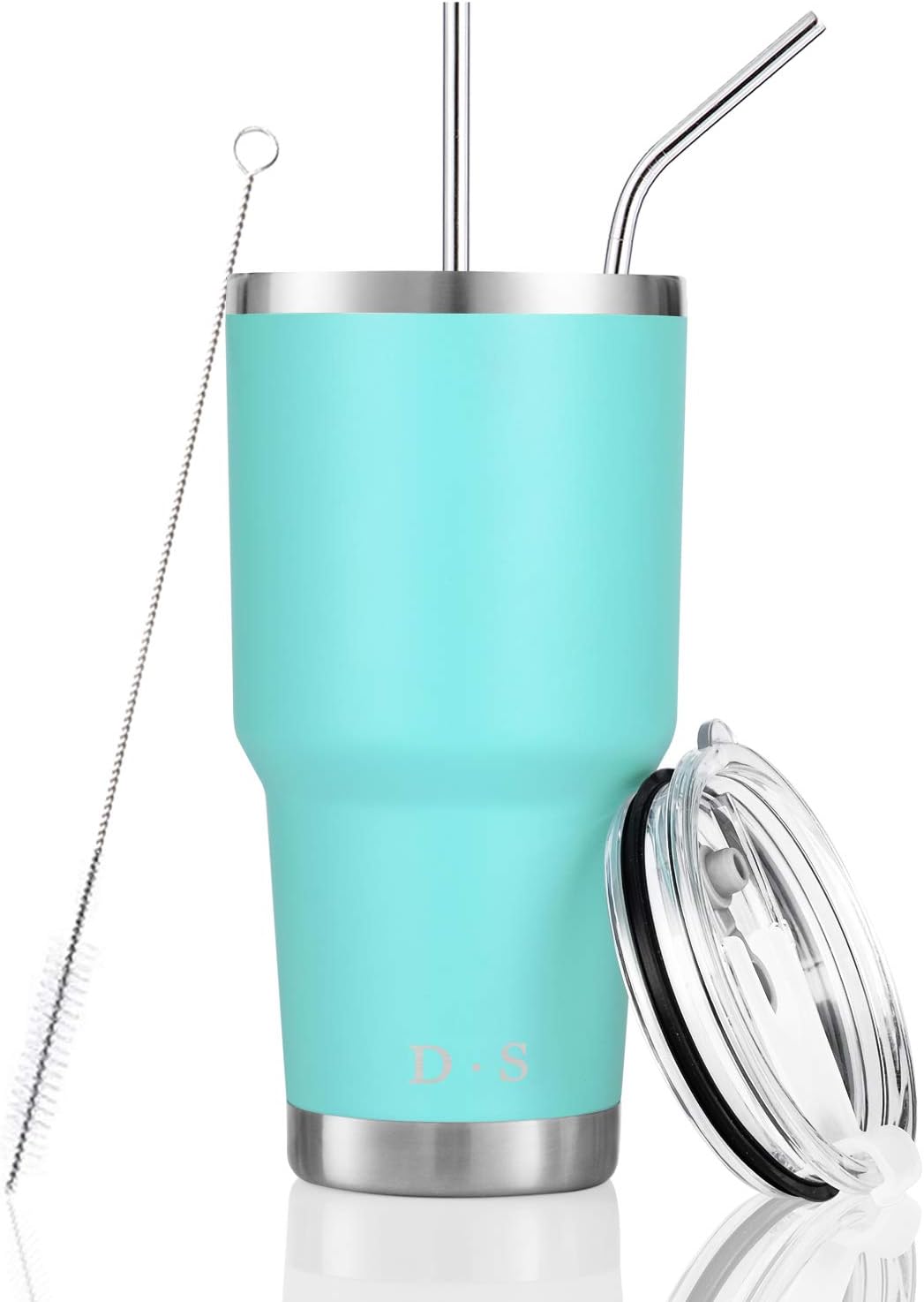 DS 30oz Mint Tumbler Stainless Steel Double Wall Vacuum Insulated Mug with Straw and Lid, Cleaning Brush for Cold and Hot Beverages